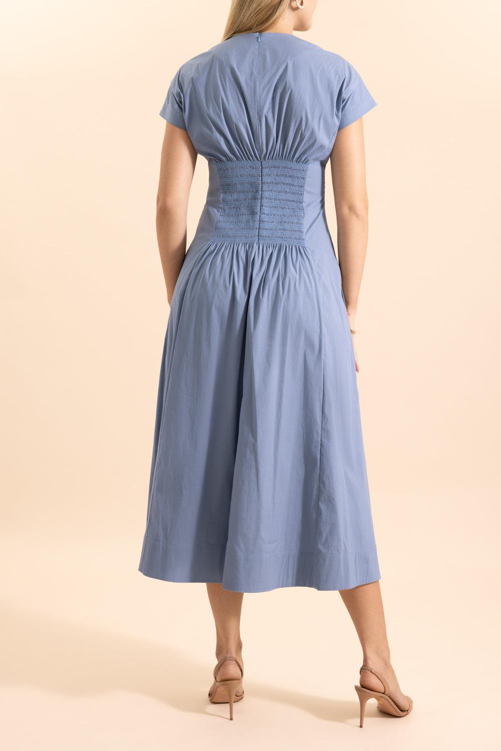 Smocked Back Dress-BLUE-XS-CLOTHINGDRESSCASUAL-LELA ROSE