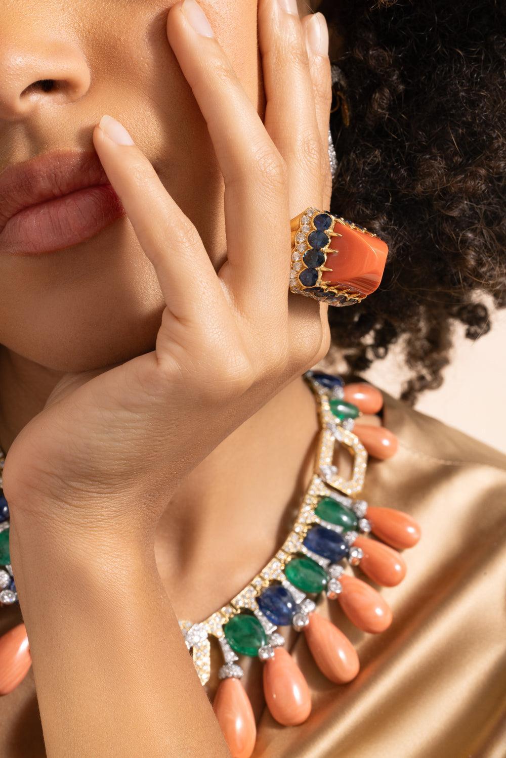 Coral Sapphire Sugarloaf Ring-YELLOW GOLD-8.5-JEWELRYFINE JEWELRING-DAVID WEBB