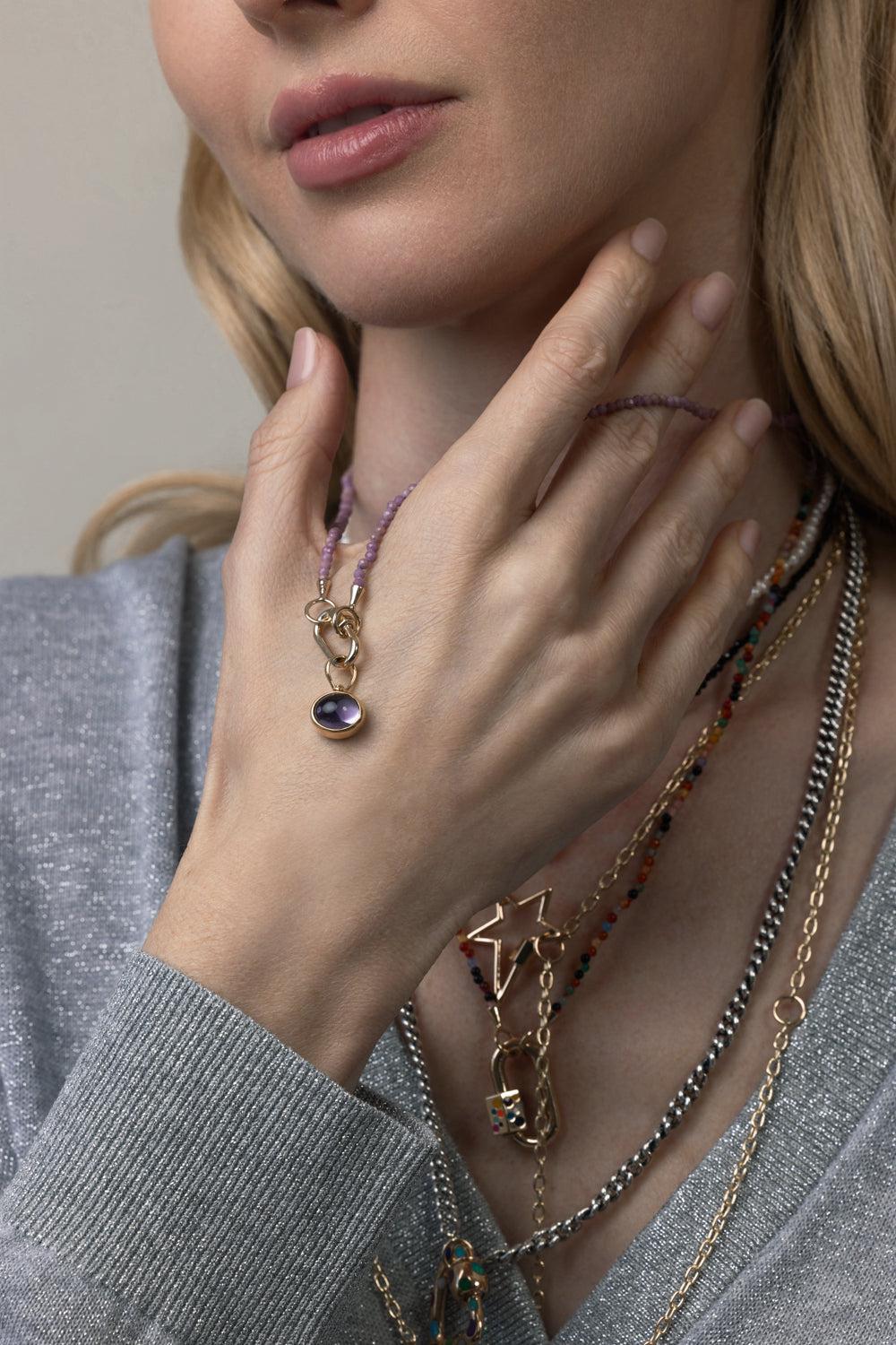 Itty Bitty Purple Mica Strand-YELLOW GOLD-JEWELRYFINE JEWELNECKLACE O-MARLA AARON