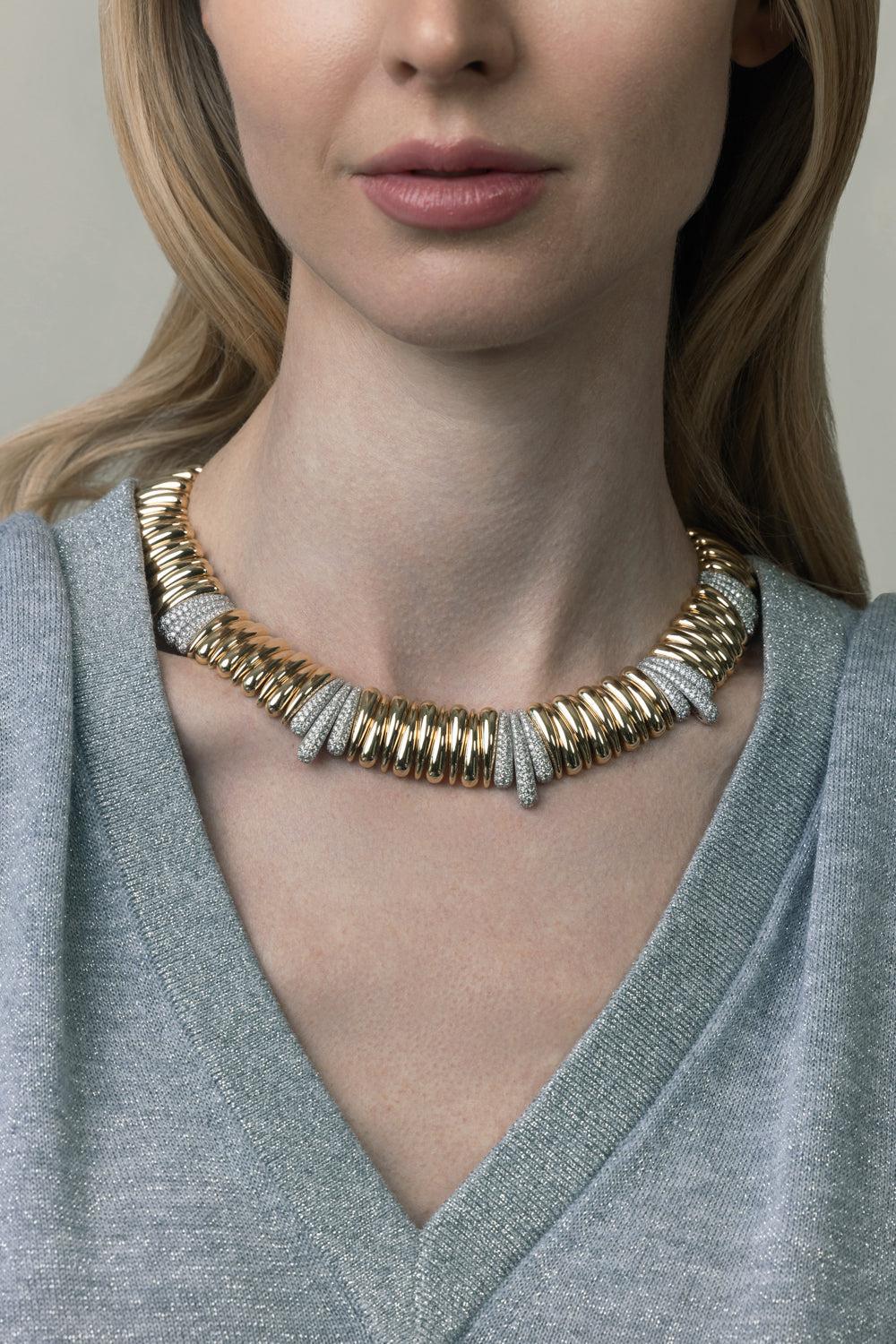 Two Tone Diamond Collar Necklace-YELLOW GOLD-JEWELRYFINE JEWELNECKLACE O-ROBERTO DEMEGLIO