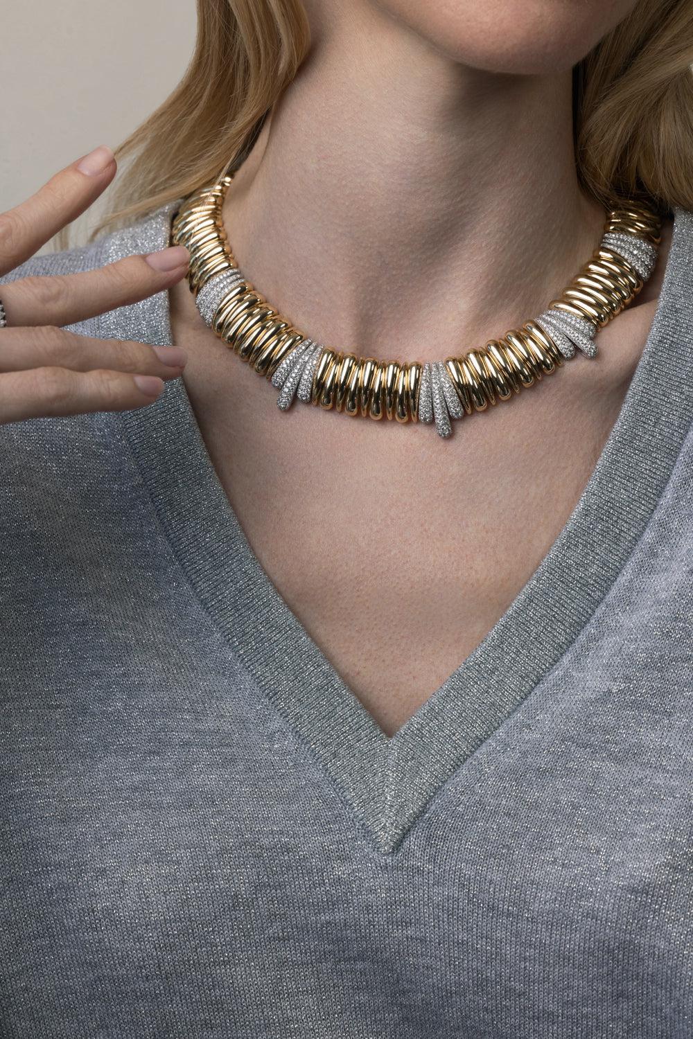 Two Tone Diamond Collar Necklace-YELLOW GOLD-JEWELRYFINE JEWELNECKLACE O-ROBERTO DEMEGLIO