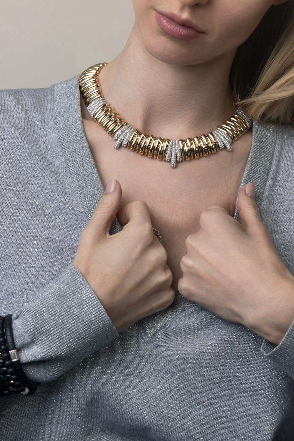 Two Tone Diamond Collar Necklace-YELLOW GOLD-JEWELRYFINE JEWELNECKLACE O-ROBERTO DEMEGLIO