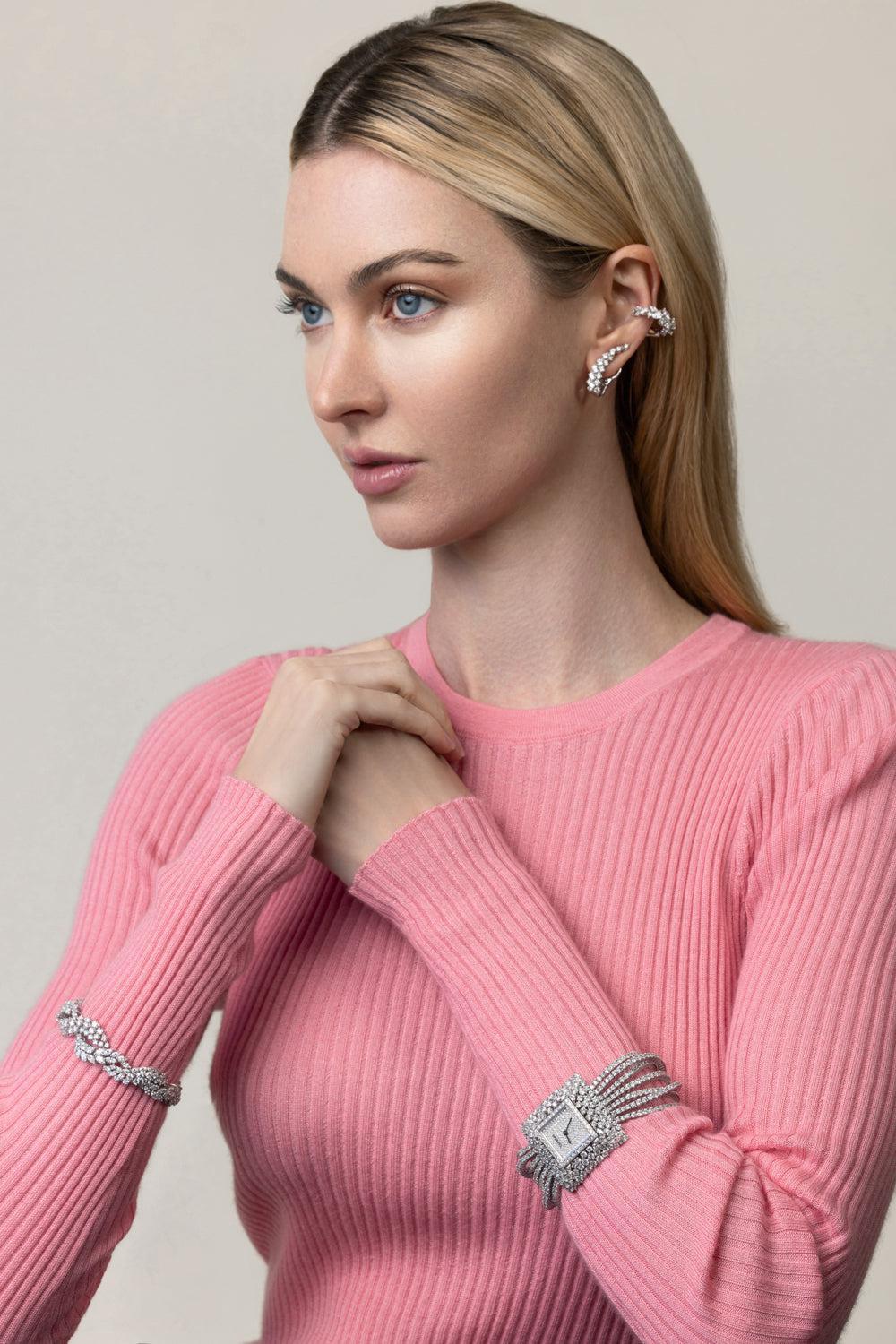 Y-Not Diamond Climber Ear Cuff-WHITE GOLD-JEWELRYFINE JEWELEARRING-YEPREM JEWELLERY