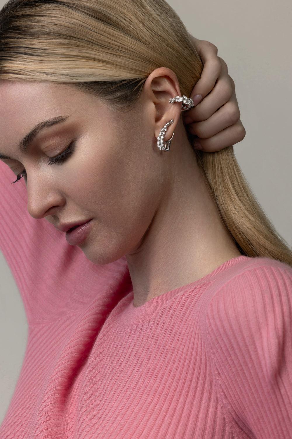 Y-Not Diamond Climber Ear Cuff-WHITE GOLD-JEWELRYFINE JEWELEARRING-YEPREM JEWELLERY
