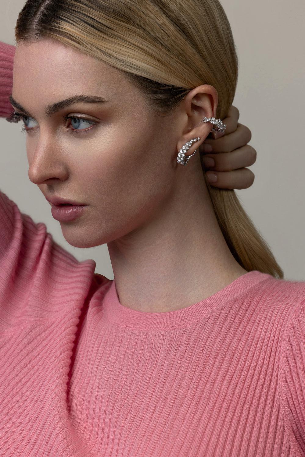 Y-Not Diamond Climber Ear Cuff-WHITE GOLD-JEWELRYFINE JEWELEARRING-YEPREM JEWELLERY