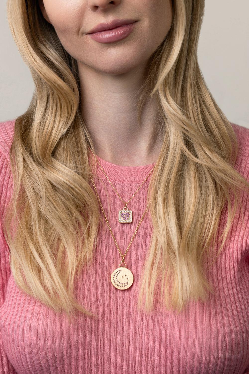 Medium Moon And Stars Locket Necklace-YELLOW GOLD-JEWELRYFINE JEWELNECKLACE O-DEVON WOODHILL