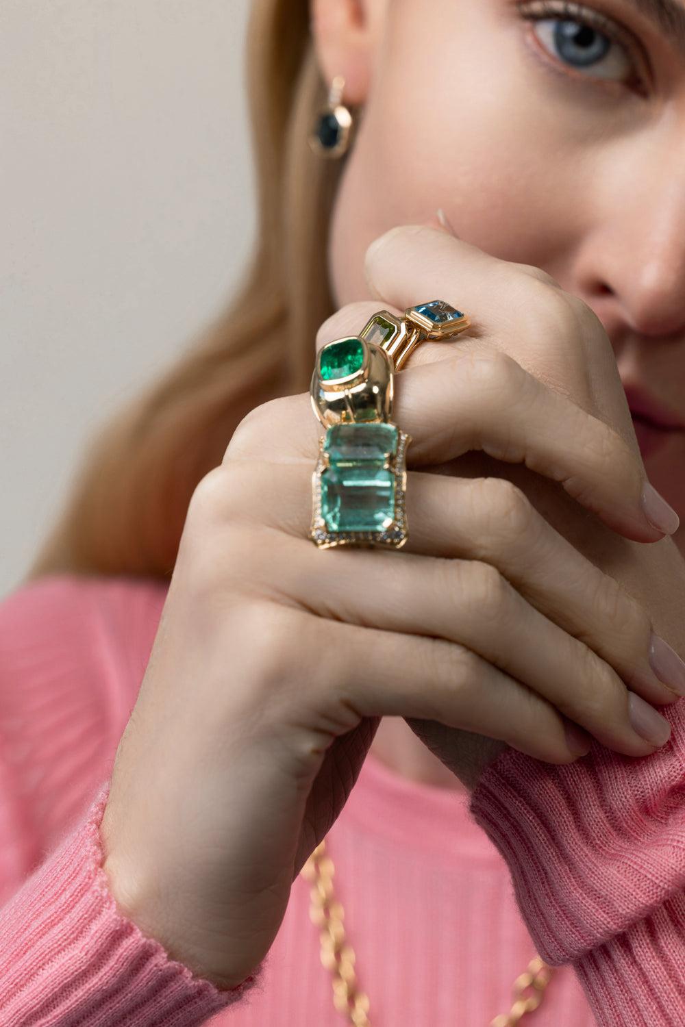 Cushion Cut Emerald G-One Ring-YELLOW GOLD-7.25-JEWELRYFINE JEWELRING-GOSHWARA