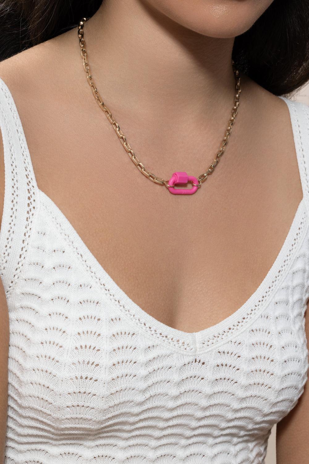 Rubber Chubby Medium Lock - Flamingo-FLAMINGO-JEWELRYFINE JEWELPENDANT-MARLA AARON