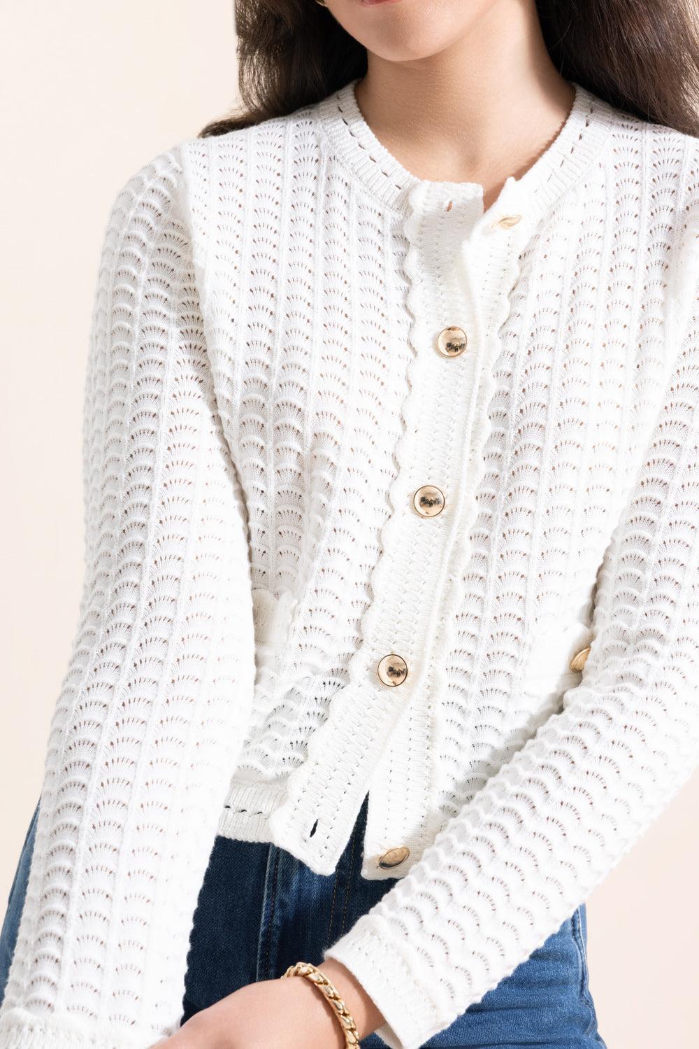 Button Stitch Cardigan-IVORY-XS-CLOTHINGTOPCARDIGAN-MONIQUE LHUILLIER
