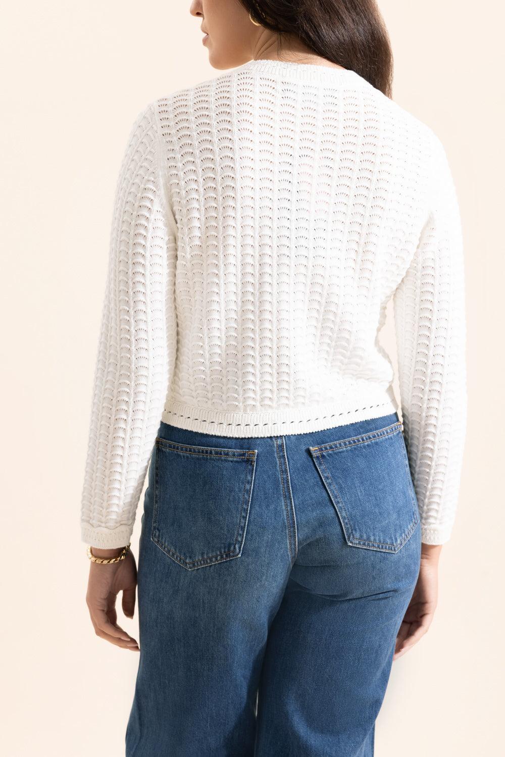Button Stitch Cardigan-IVORY-XS-CLOTHINGTOPCARDIGAN-MONIQUE LHUILLIER