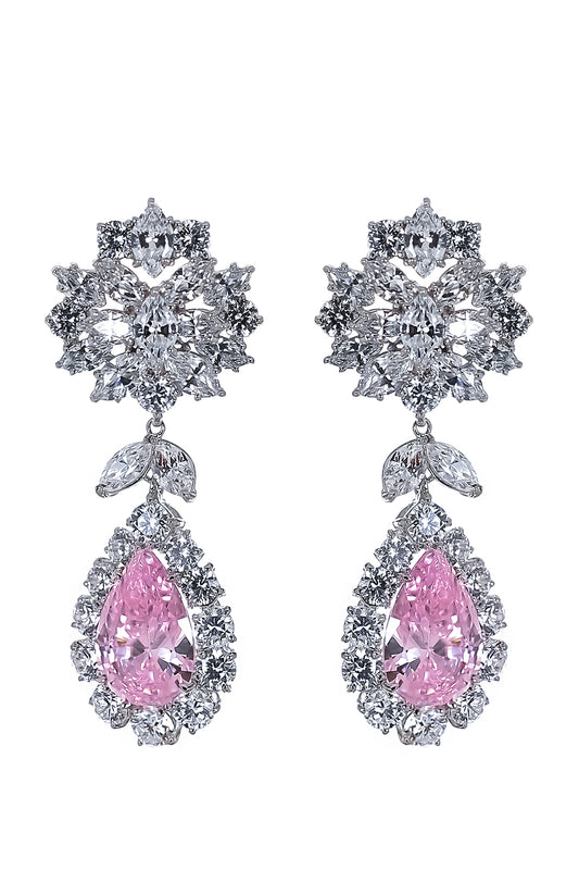 Pink White Cluster Drop Earrings