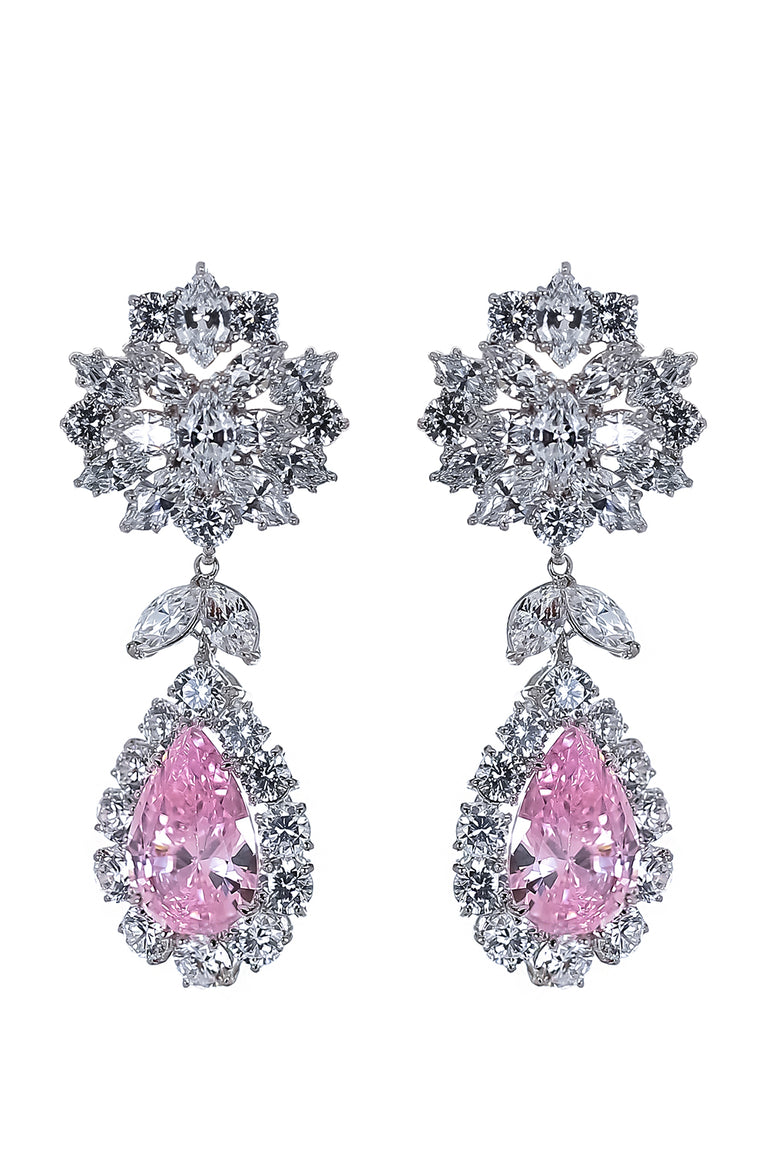 Pink White Cluster Drop Earrings