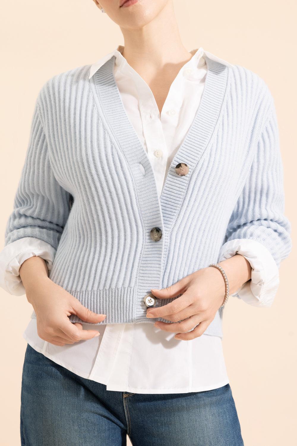 V Neck Cardigan - Daylight Shimmer-DAYLTSHM-XS-CLOTHINGTOPCARDIGAN-ALLUDE