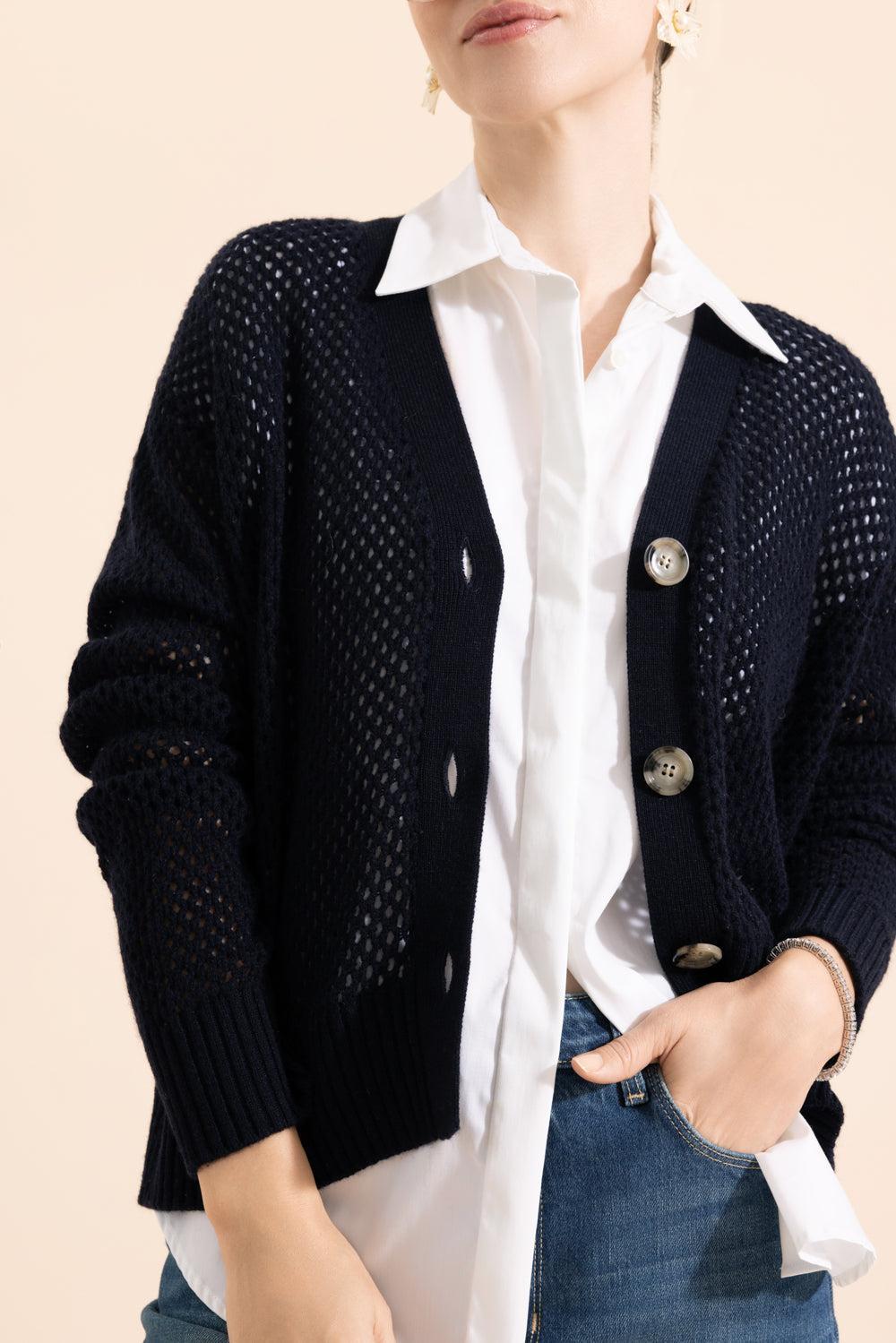V Neck Cardigan - Deep Night-DEEPNGHT-XS-CLOTHINGTOPCARDIGAN-ALLUDE