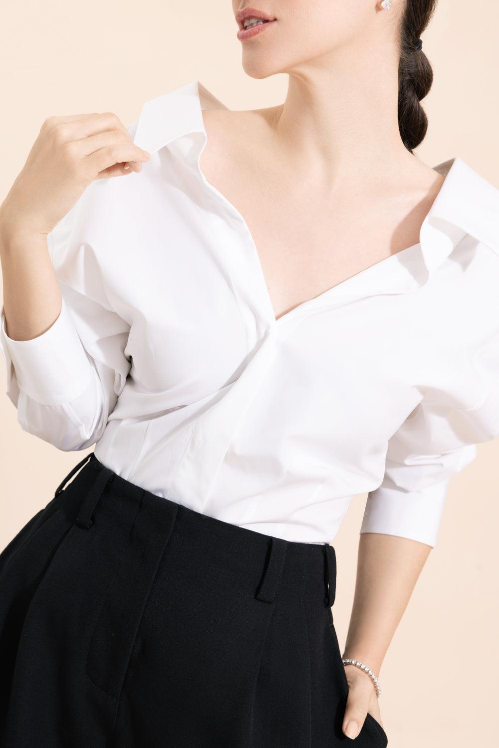Opened Collar Blouse-WHITE-36-CLOTHINGTOPBLOUSE-GIVENCHY