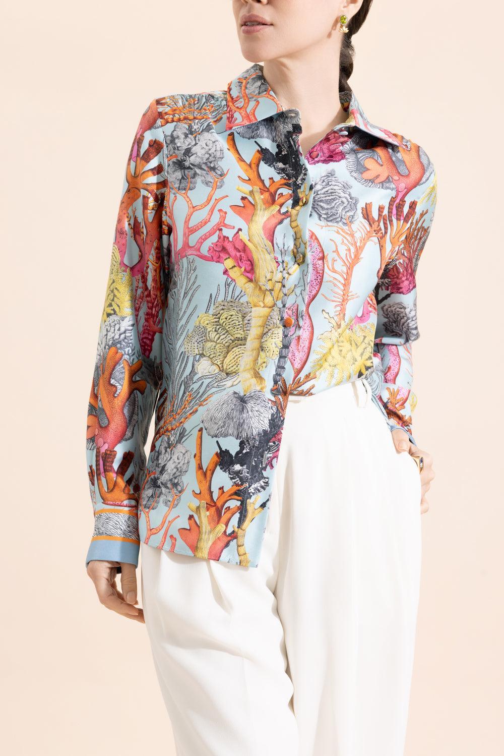 Straight Cut Collar Shirt-TURQ-XS-CLOTHINGTOPBLOUSE-RANI ARABELLA