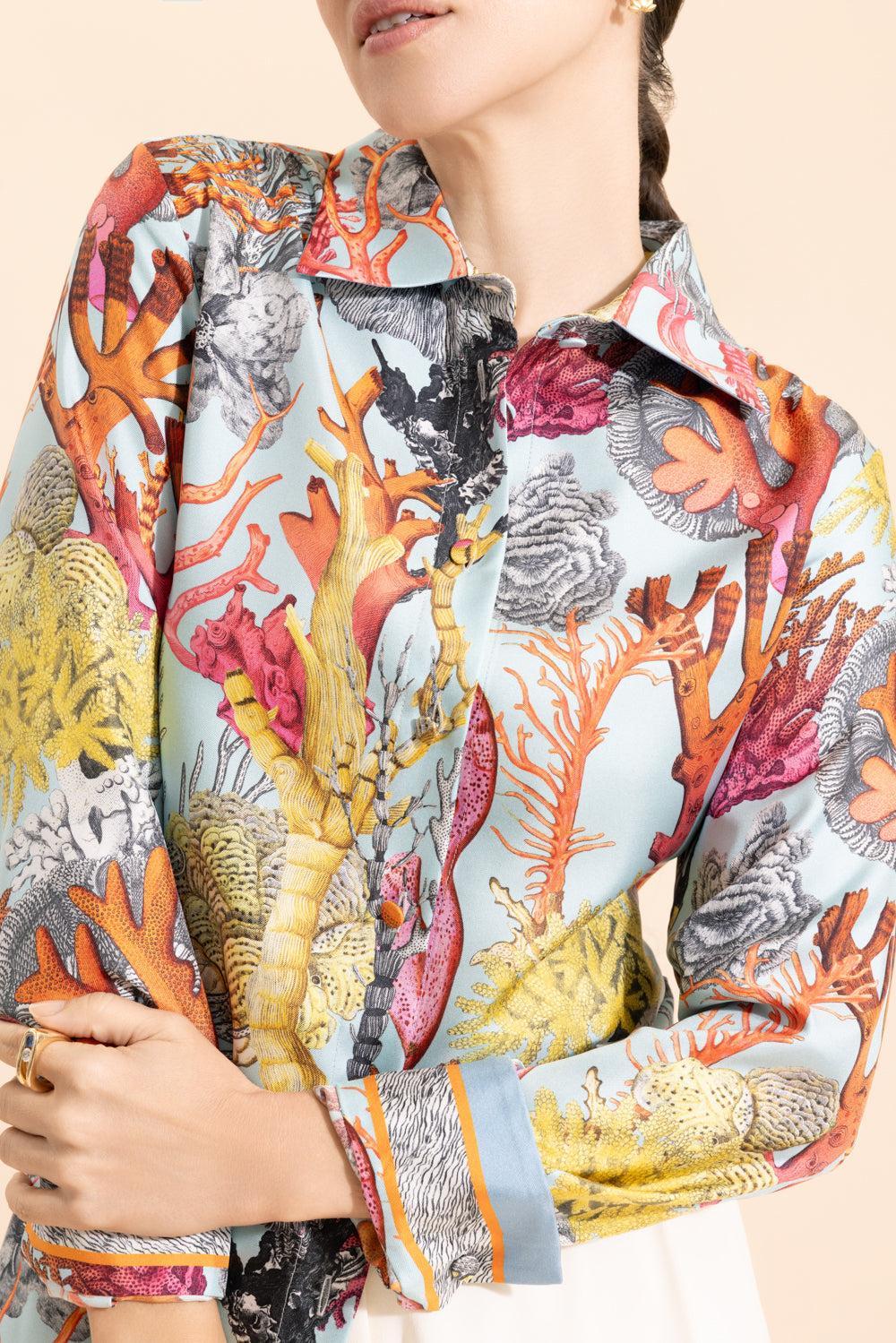 Straight Cut Collar Shirt-TURQ-XS-CLOTHINGTOPBLOUSE-RANI ARABELLA