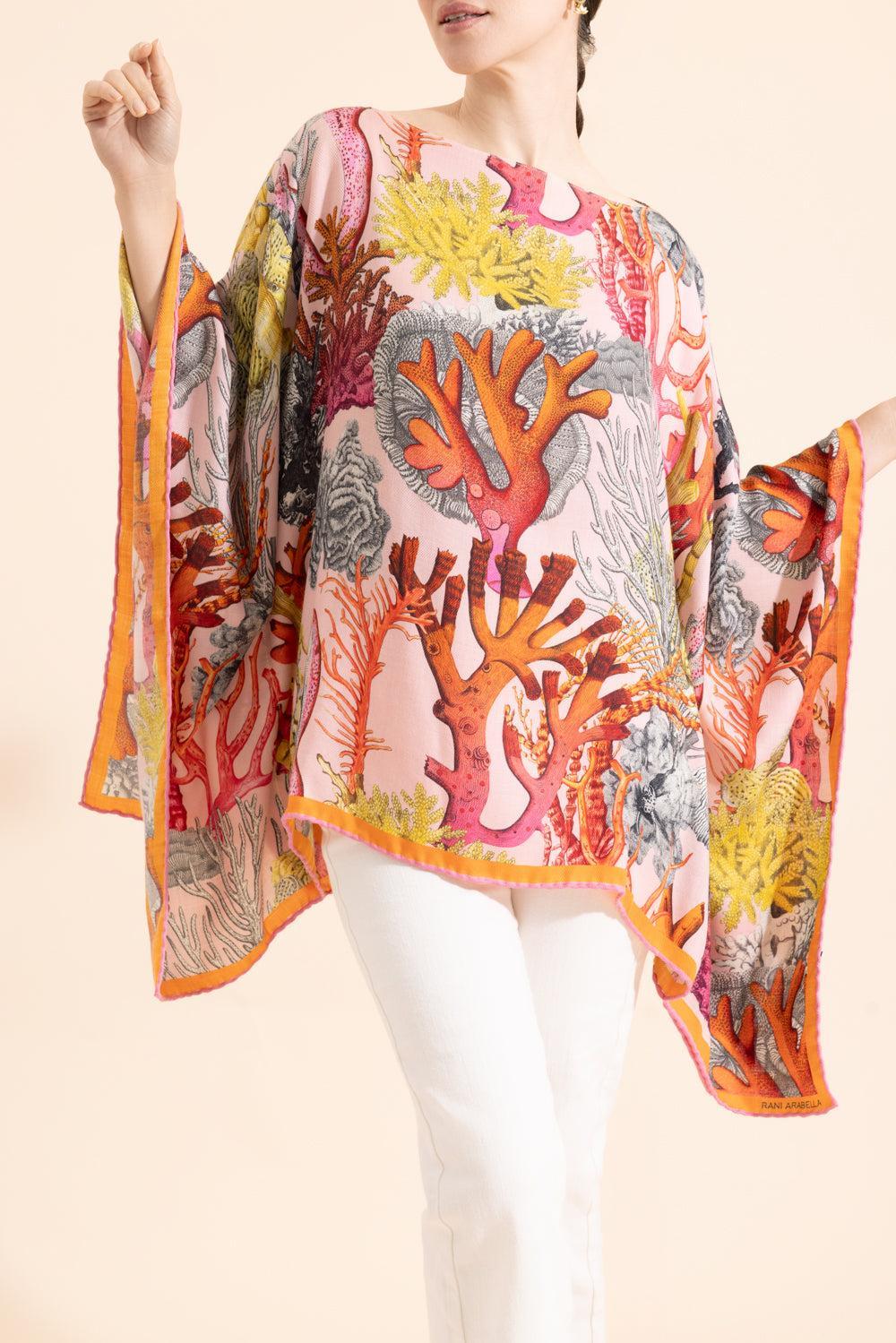 Printed Poncho - Coral Print-PINK-O/S-CLOTHINGTOPPONCHO-RANI ARABELLA