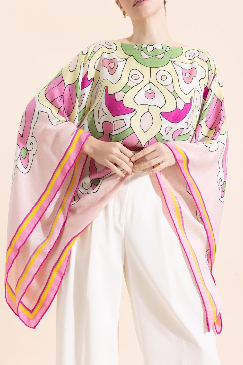 Printed Poncho - Savoia Pink-SAV PNK-O/S-CLOTHINGTOPPONCHO-RANI ARABELLA