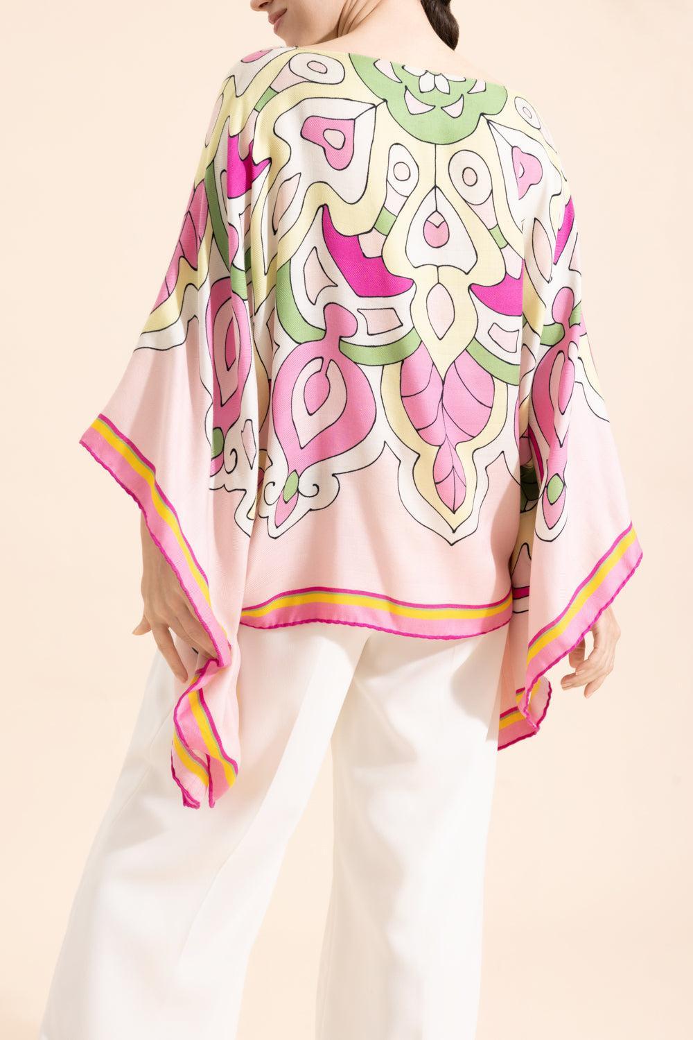 Printed Poncho - Savoia Pink-SAV PNK-O/S-CLOTHINGTOPPONCHO-RANI ARABELLA