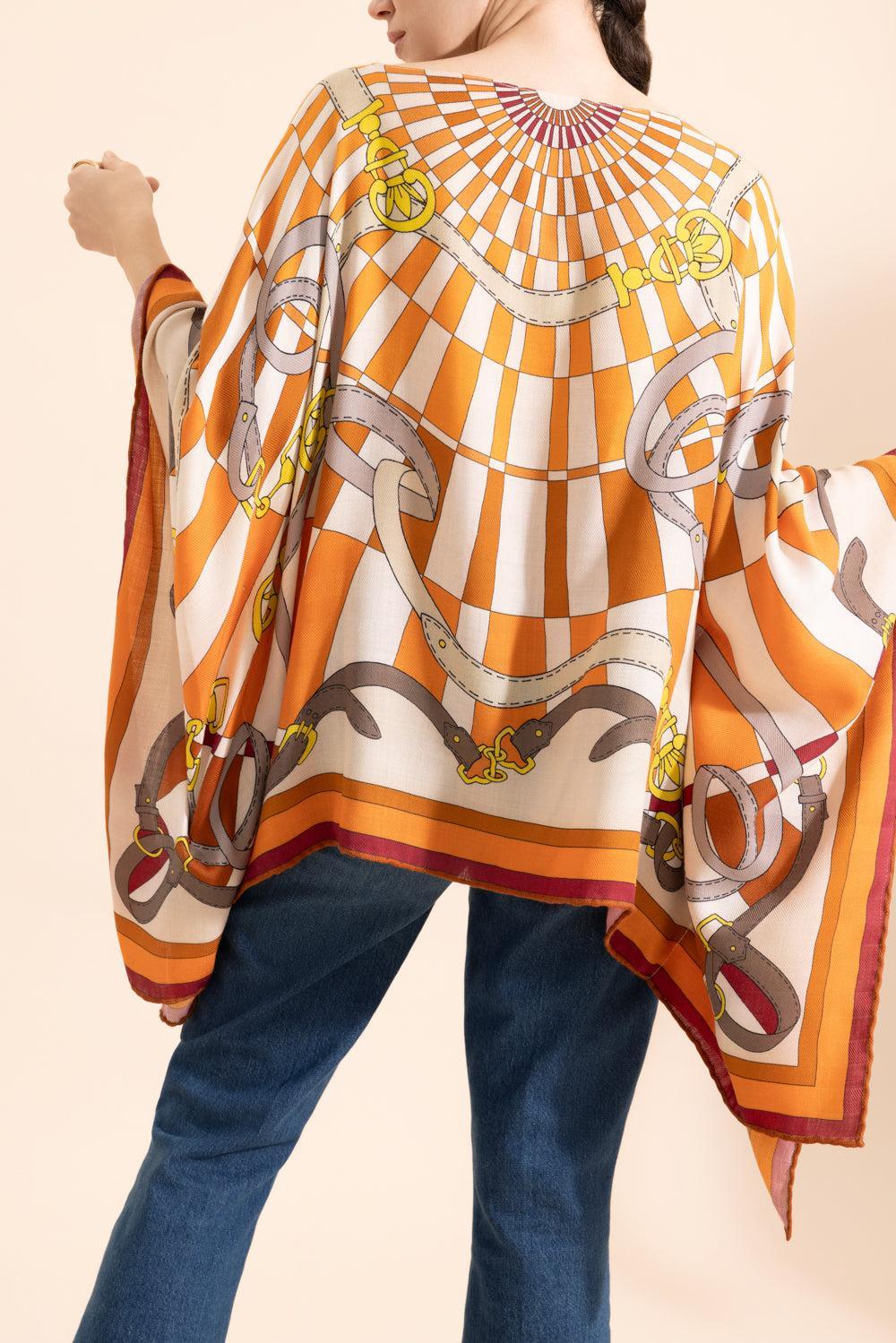 Printed Poncho - Firenze Orange-FIREORNG-O/S-CLOTHINGTOPPONCHO-RANI ARABELLA