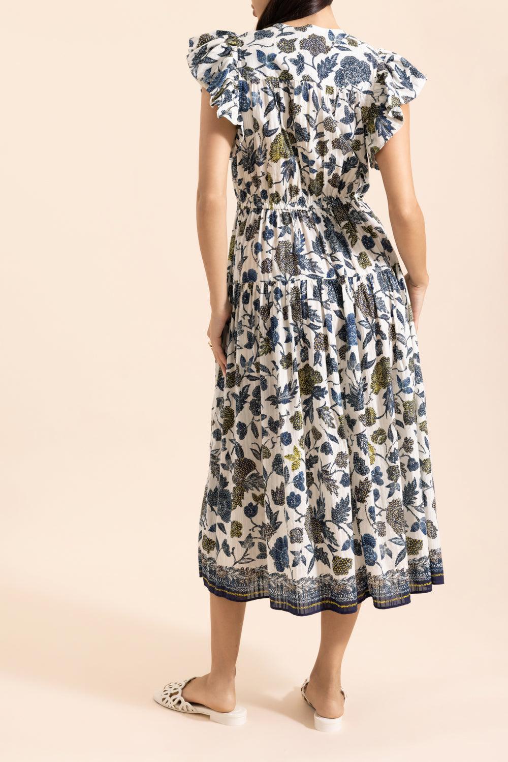 Kairi Flutter Sleeve Midi Dress-CREAM-2-CLOTHINGDRESSCASUAL-ULLA JOHNSON