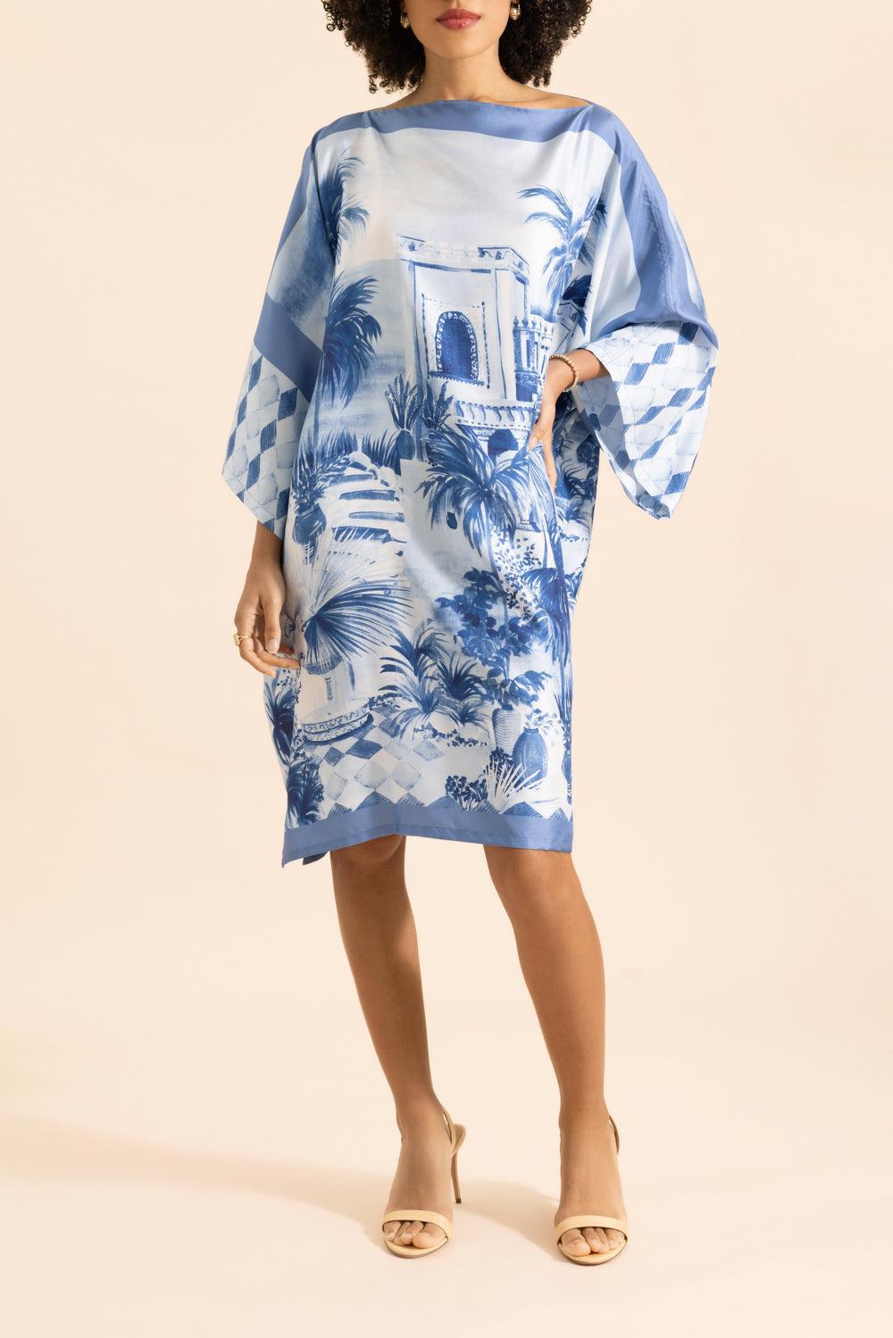 Printed Kaftan - Roma Blue-ROMA BLU-O/S-CLOTHINGTOPPONCHO-RANI ARABELLA