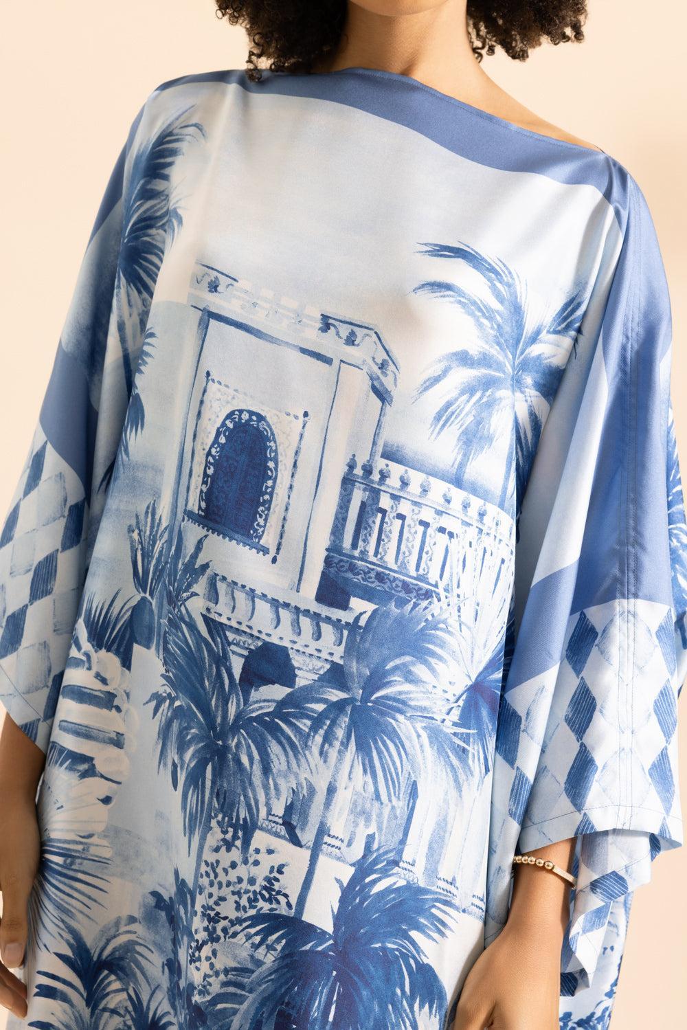 Printed Kaftan - Roma Blue-ROMA BLU-O/S-CLOTHINGTOPPONCHO-RANI ARABELLA