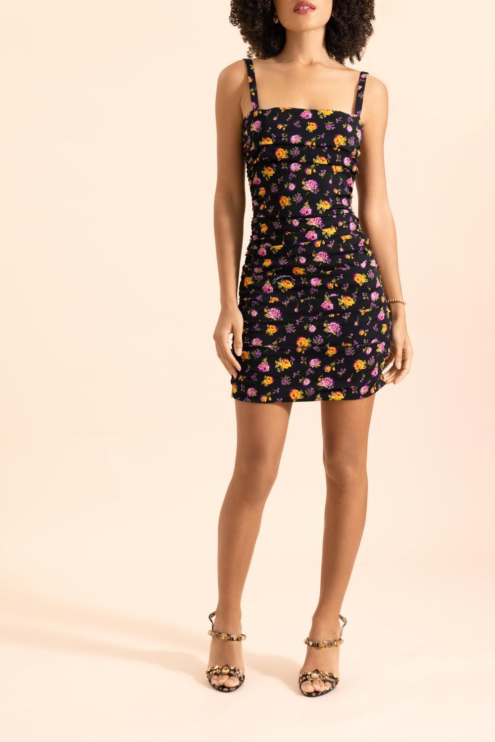 Small Rose Boquet Drape Dress-FLORAL-38-CLOTHINGDRESSCOCKTAIL-DOLCE & GABBANA