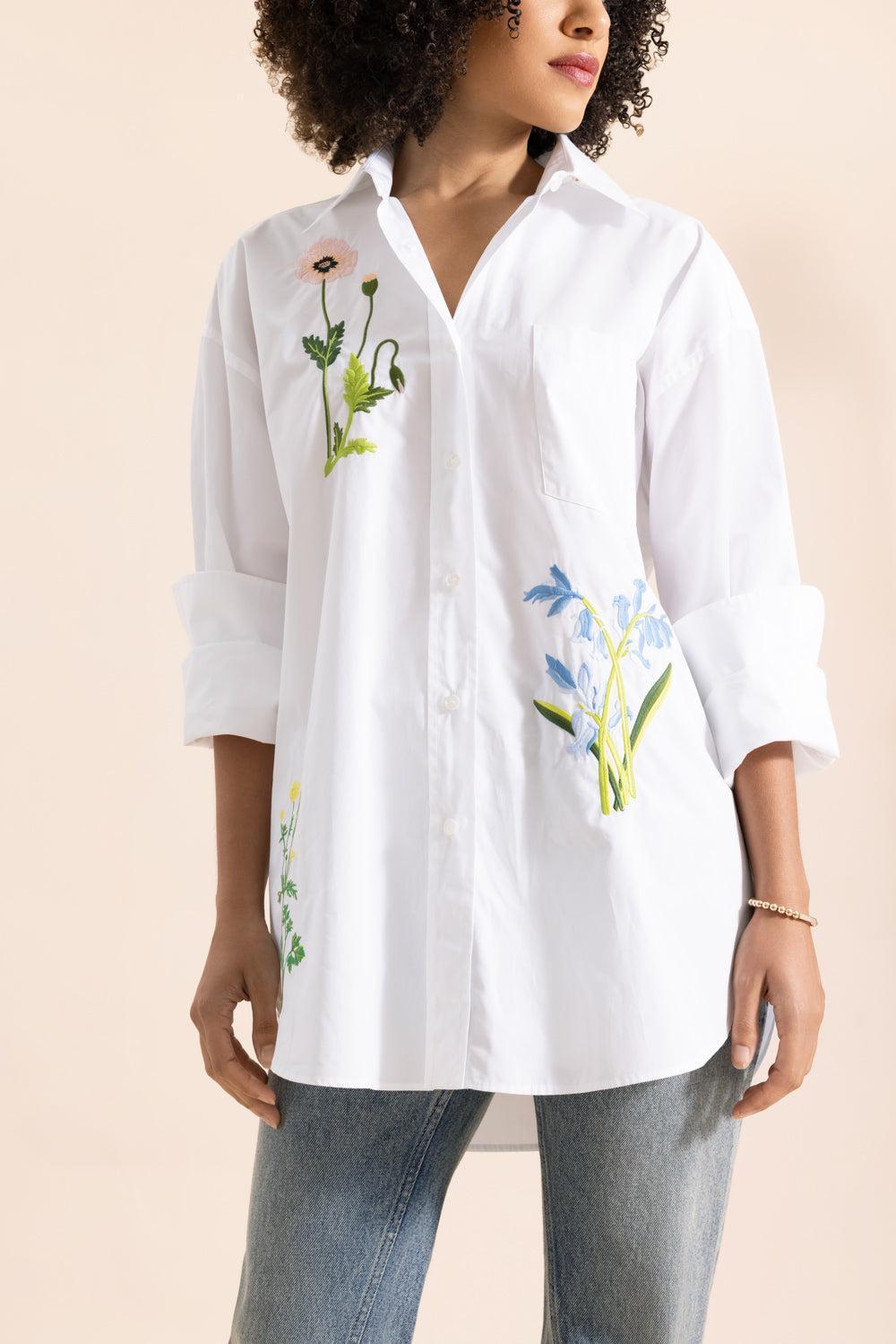 Flower Embroidered Shirt-PURE WHT-36-CLOTHINGTOPBLOUSE-STELLA MCCARTNEY