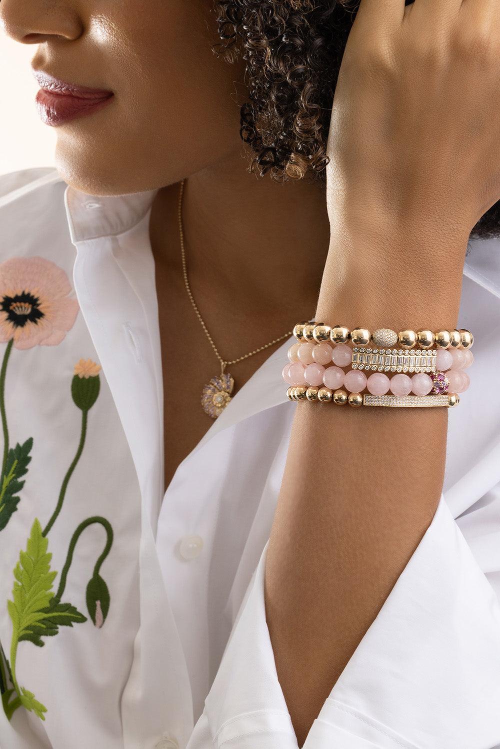 Rose Quartz Cocktail Charm Bracelet-YELLOW GOLD-JEWELRYFINE JEWELBRACELET O-SYDNEY EVAN