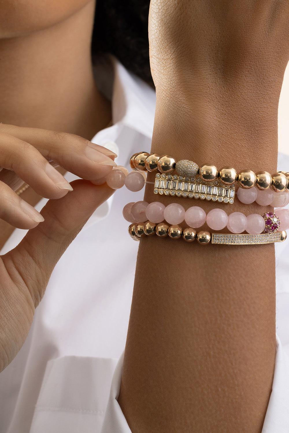 Rose Quartz Cocktail Charm Bracelet-YELLOW GOLD-JEWELRYFINE JEWELBRACELET O-SYDNEY EVAN