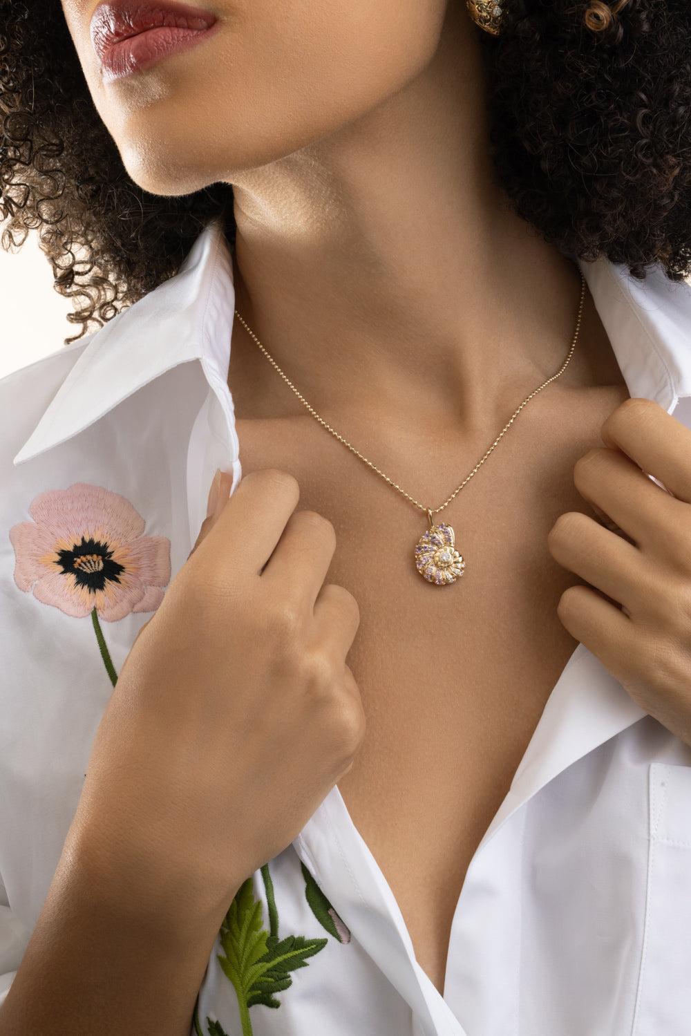 Sapphire Large Nautilus Charm Necklace-YELLOW GOLD-JEWELRYFINE JEWELNECKLACE O-SYDNEY EVAN