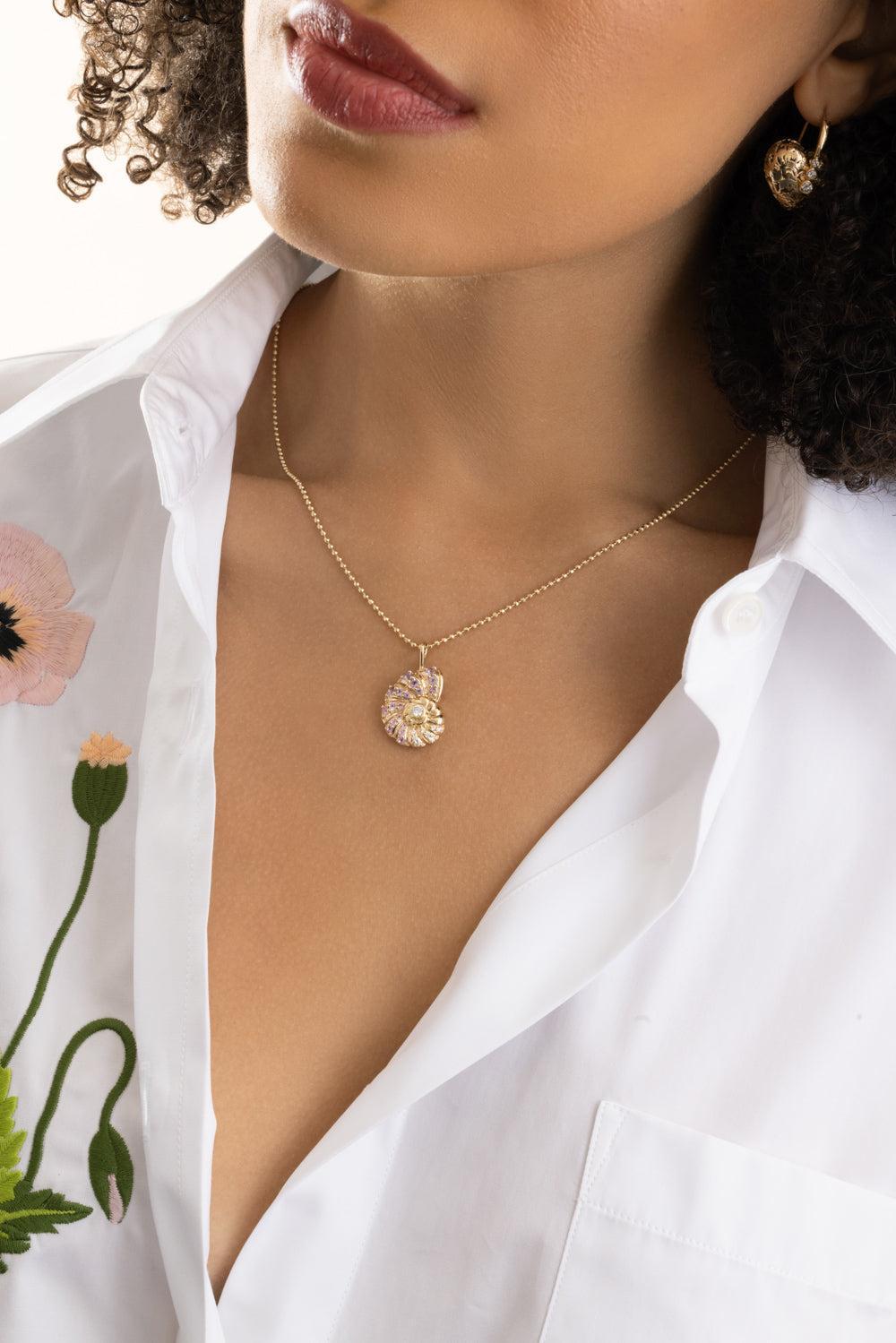 Sapphire Large Nautilus Charm Necklace-YELLOW GOLD-JEWELRYFINE JEWELNECKLACE O-SYDNEY EVAN