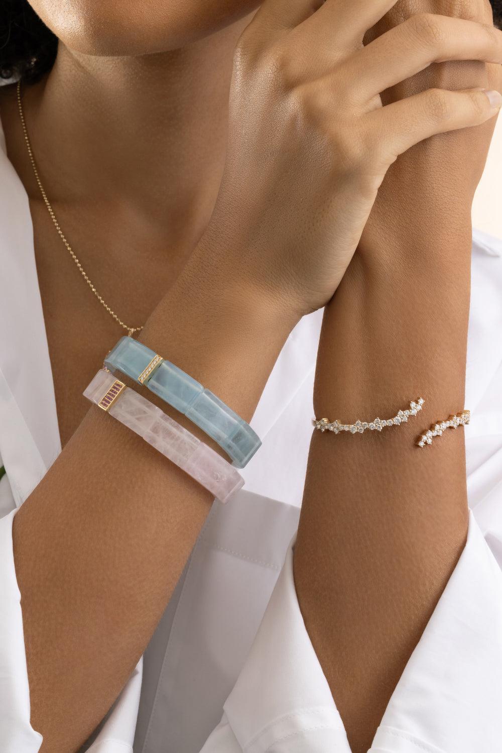 Diamond Aquamarine Single Row Bracelet-YELLOW GOLD-JEWELRYFINE JEWELBRACELET O-SYDNEY EVAN