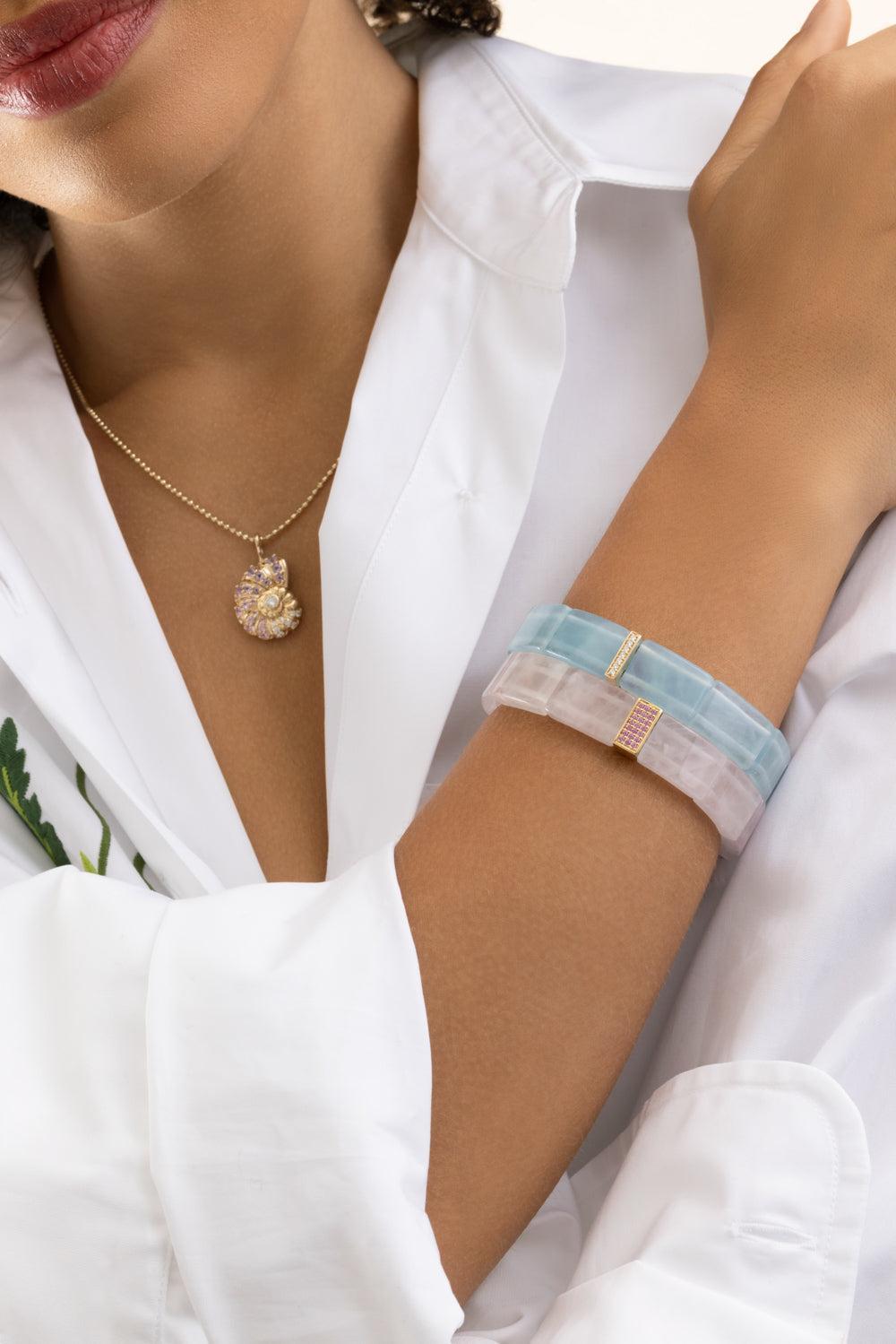 Diamond Aquamarine Single Row Bracelet-YELLOW GOLD-JEWELRYFINE JEWELBRACELET O-SYDNEY EVAN