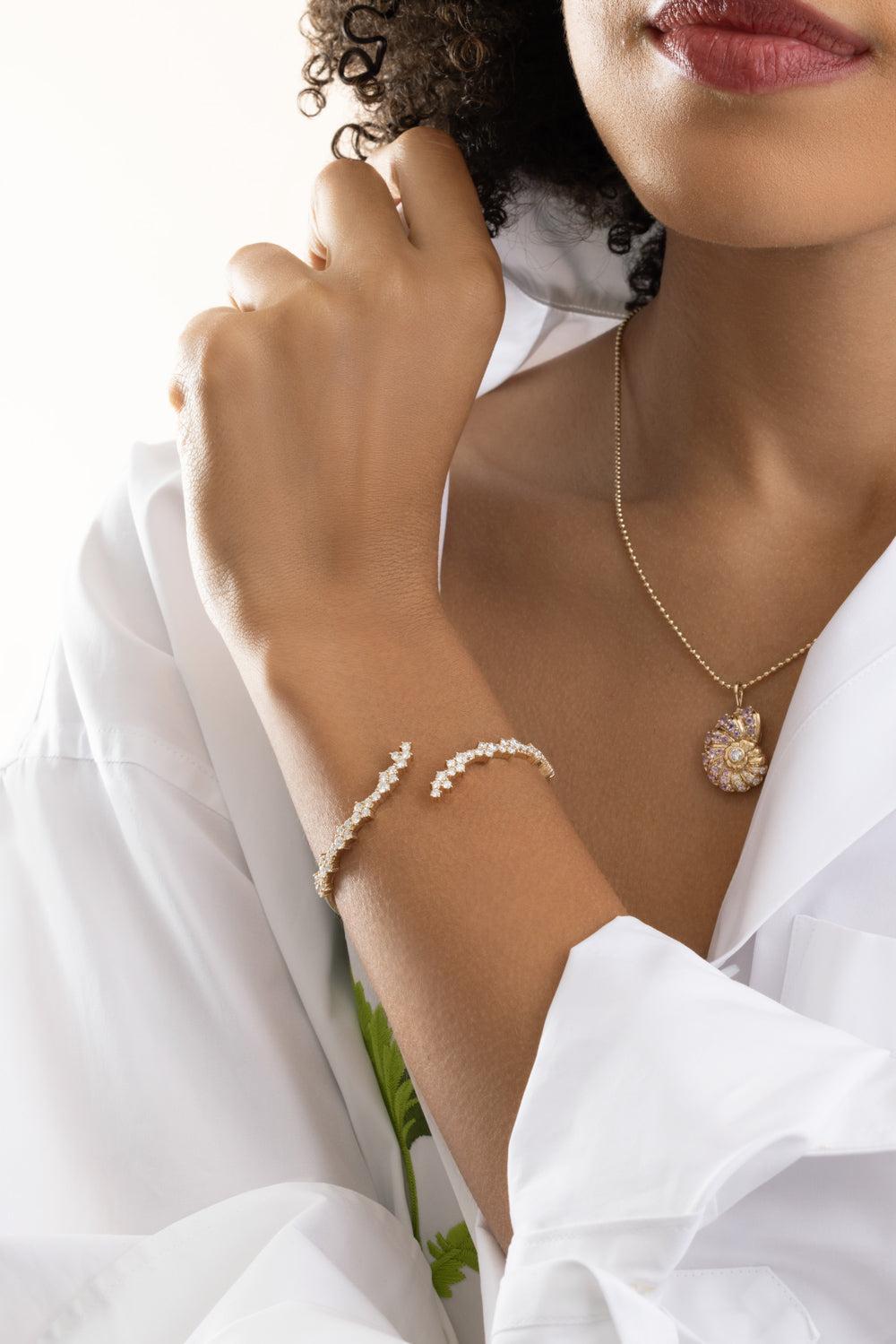 Diamond Wrap Hinge Bracelet-YELLOW GOLD-JEWELRYFINE JEWELBRACELET O-SYDNEY EVAN