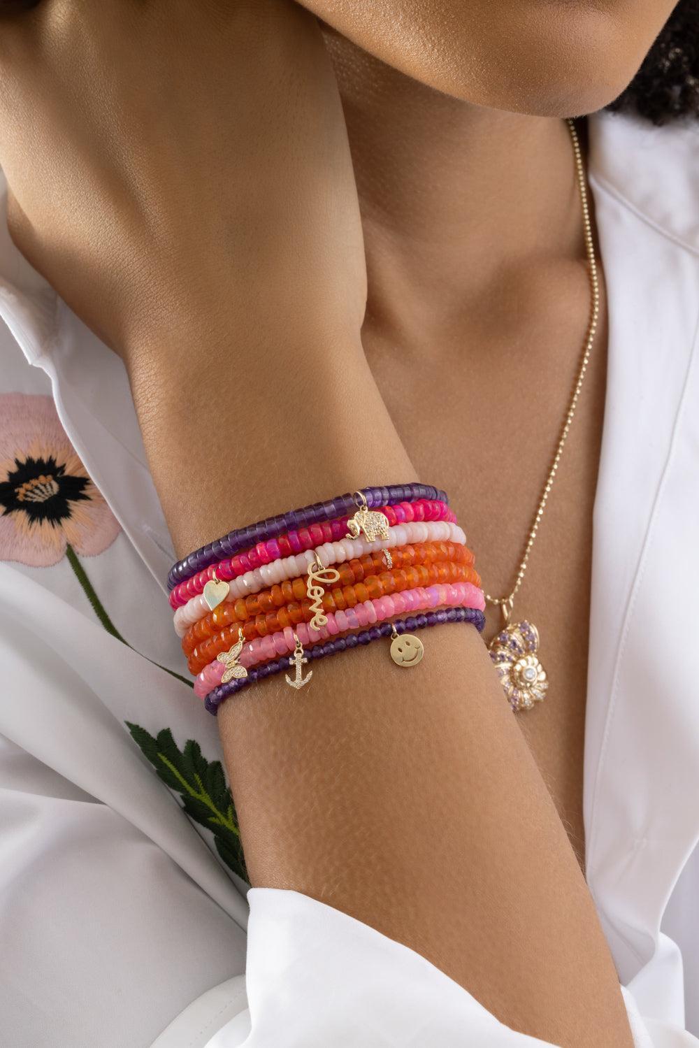 Orange Opal Rondelle Bead Bracelet-YELLOW GOLD-JEWELRYFINE JEWELBRACELET O-SYDNEY EVAN
