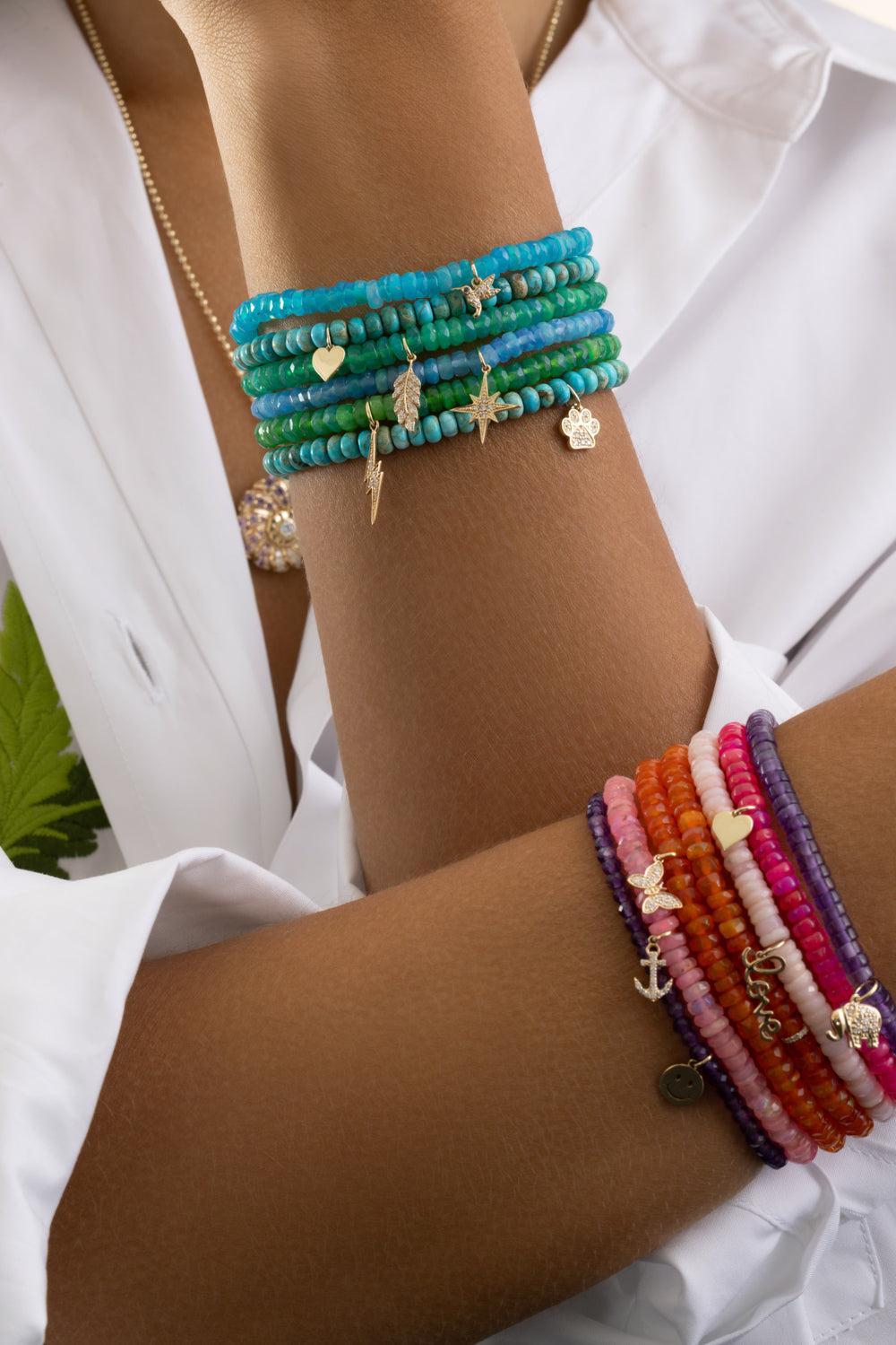 Green opal Small Lightening Bolt Charm Bracelet-YELLOW GOLD-JEWELRYFINE JEWELBRACELET O-SYDNEY EVAN