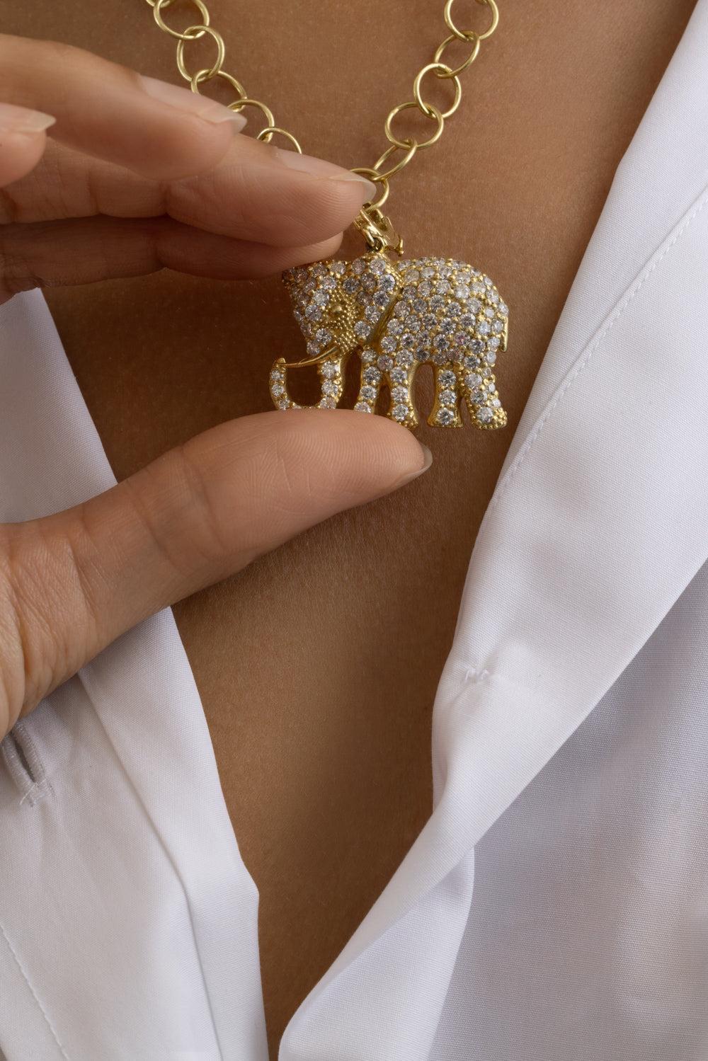 Diamond Large Majestic Elephant Charm-YELLOW GOLD-JEWELRYFINE JEWELPENDANT-TANYA FARAH