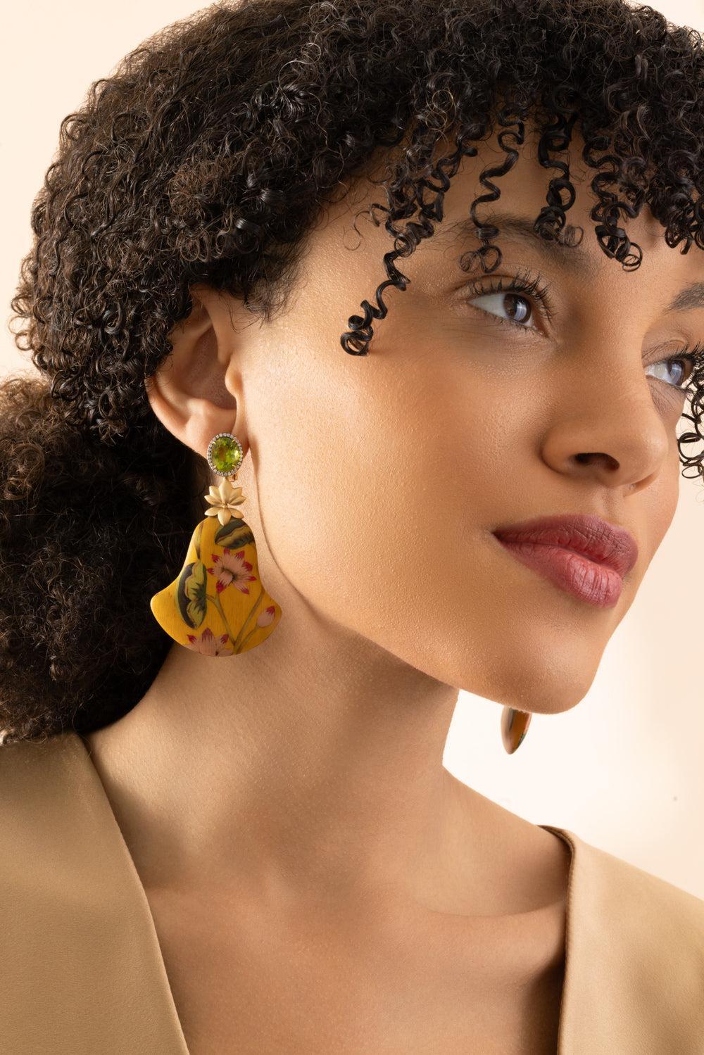 Fan Lotus Flower Marquetry Earrings-YELLOW GOLD-JEWELRYFINE JEWELEARRING-SILVIA FURMANOVICH