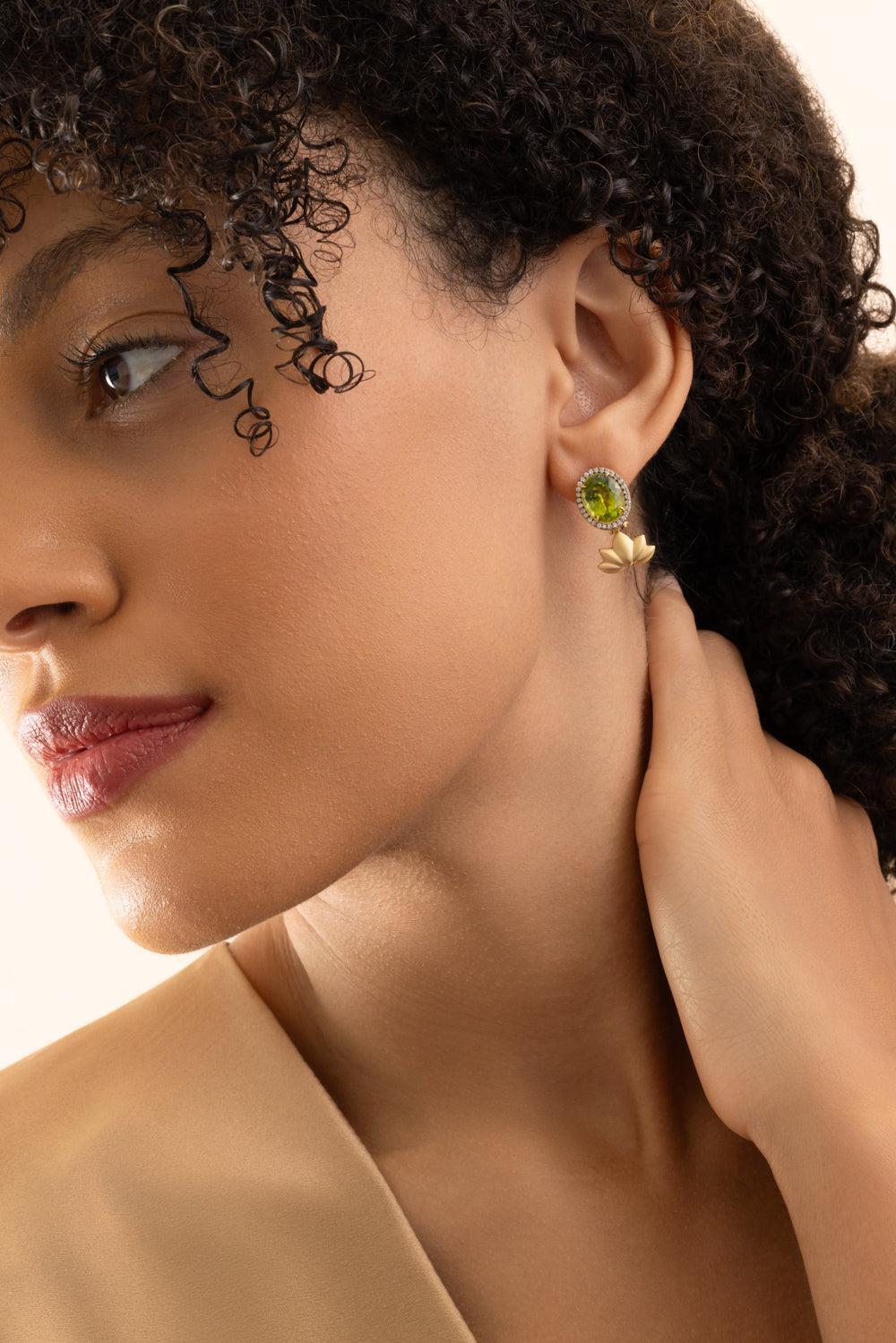 Fan Lotus Flower Marquetry Earrings-YELLOW GOLD-JEWELRYFINE JEWELEARRING-SILVIA FURMANOVICH