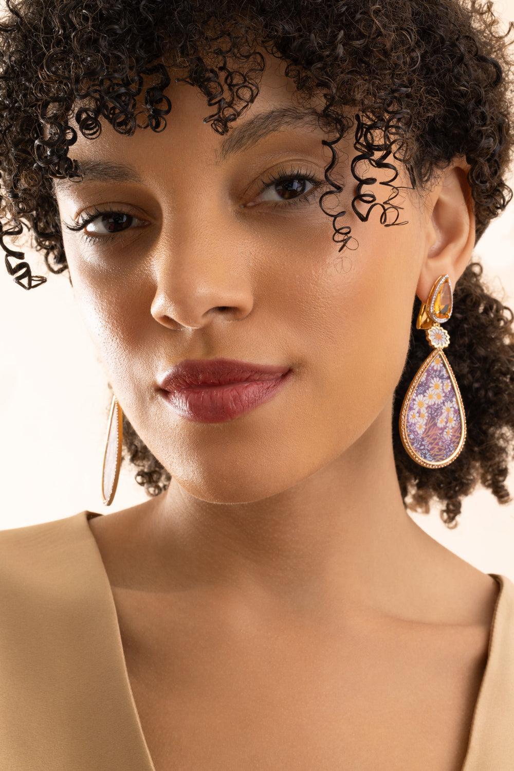 Diamond Fire Opal Handpainted Earrings-YELLOW GOLD-JEWELRYFINE JEWELEARRING-SILVIA FURMANOVICH