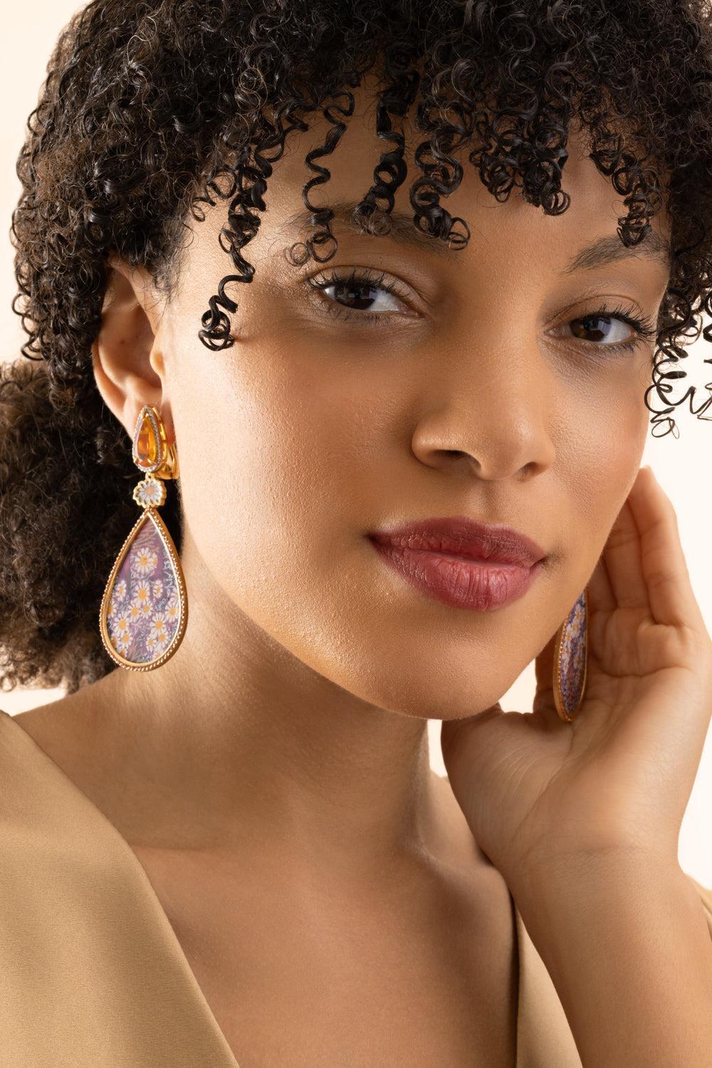 Diamond Fire Opal Handpainted Earrings-YELLOW GOLD-JEWELRYFINE JEWELEARRING-SILVIA FURMANOVICH