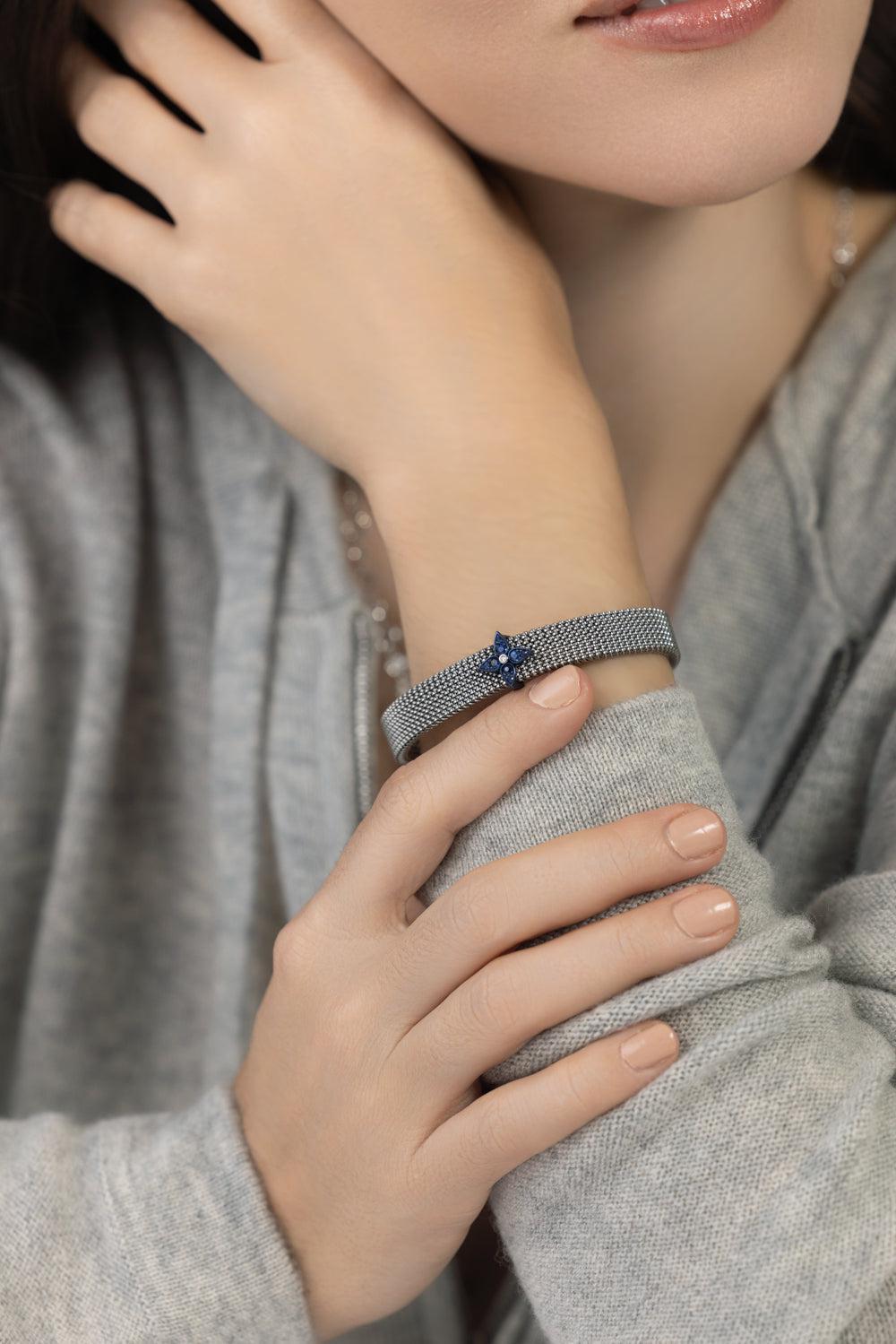 Sapphire Diamond Stretch Bracelet-WHITE GOLD-JEWELRYFINE JEWELBRACELET O-MARIANI