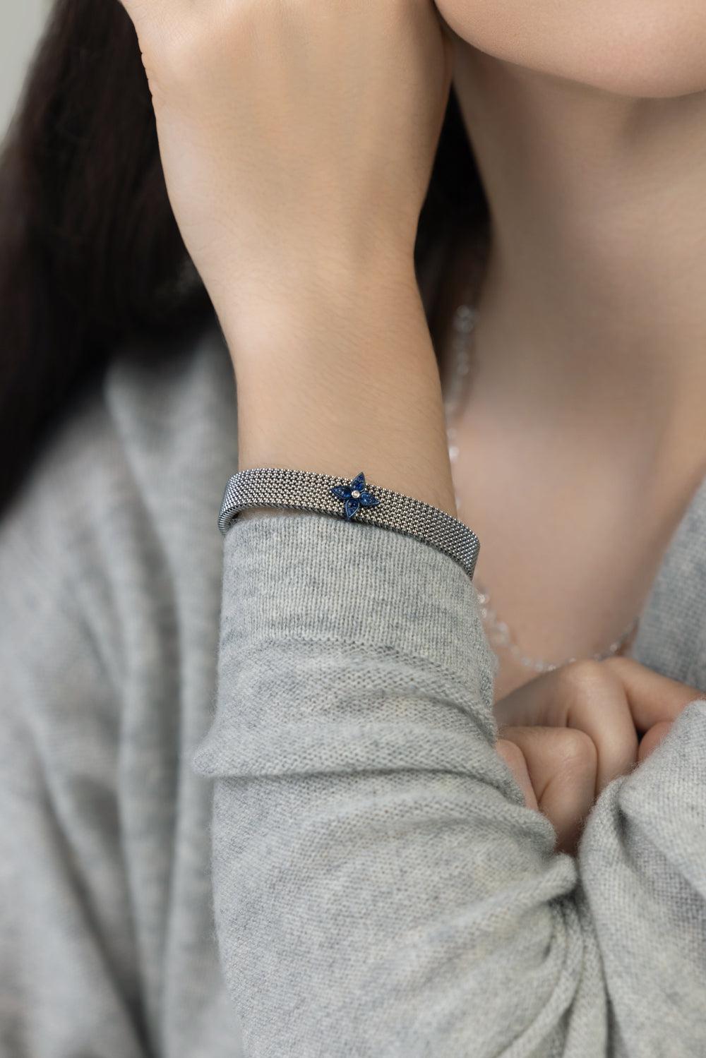 Sapphire Diamond Stretch Bracelet-WHITE GOLD-JEWELRYFINE JEWELBRACELET O-MARIANI
