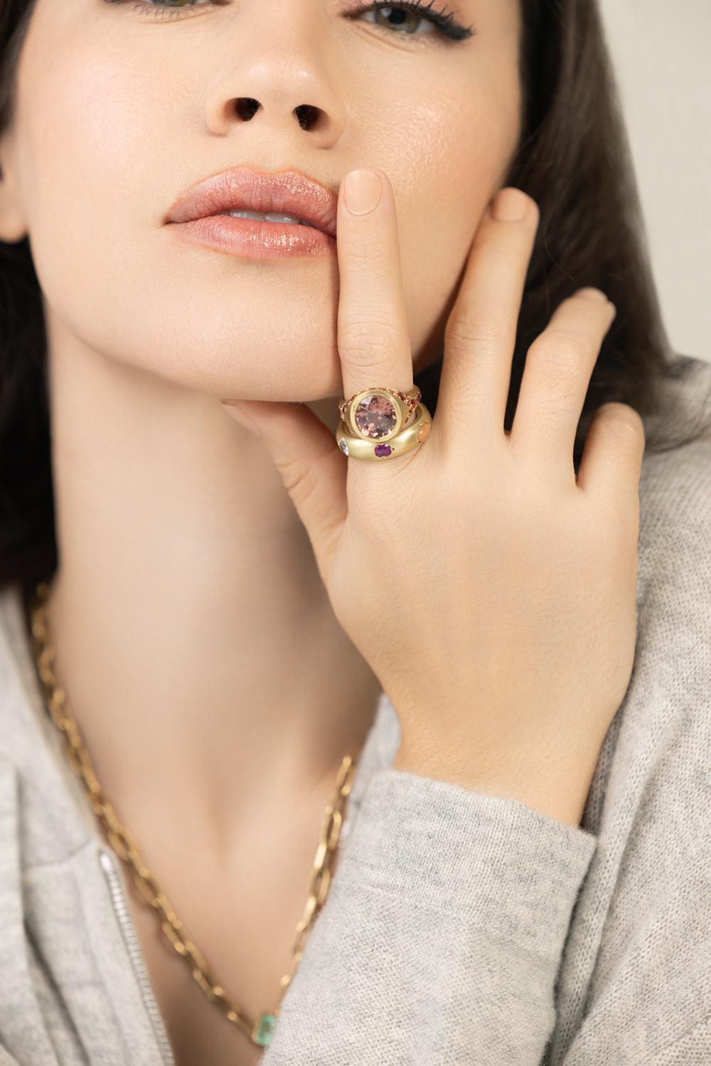 Ruby Coral Gypsy Band-YELLOW GOLD-6.5-JEWELRYFINE JEWELRING-JENNA BLAKE