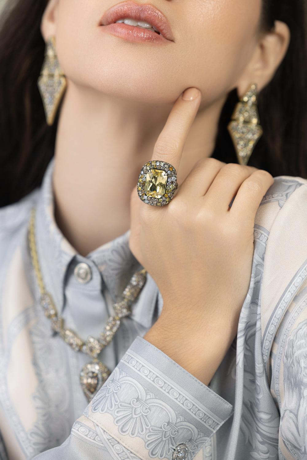 Multi Color Diamond Yellow Sapphire Ring-BLACK GOLD-7.25-JEWELRYFINE JEWELRING-JARED LEHR