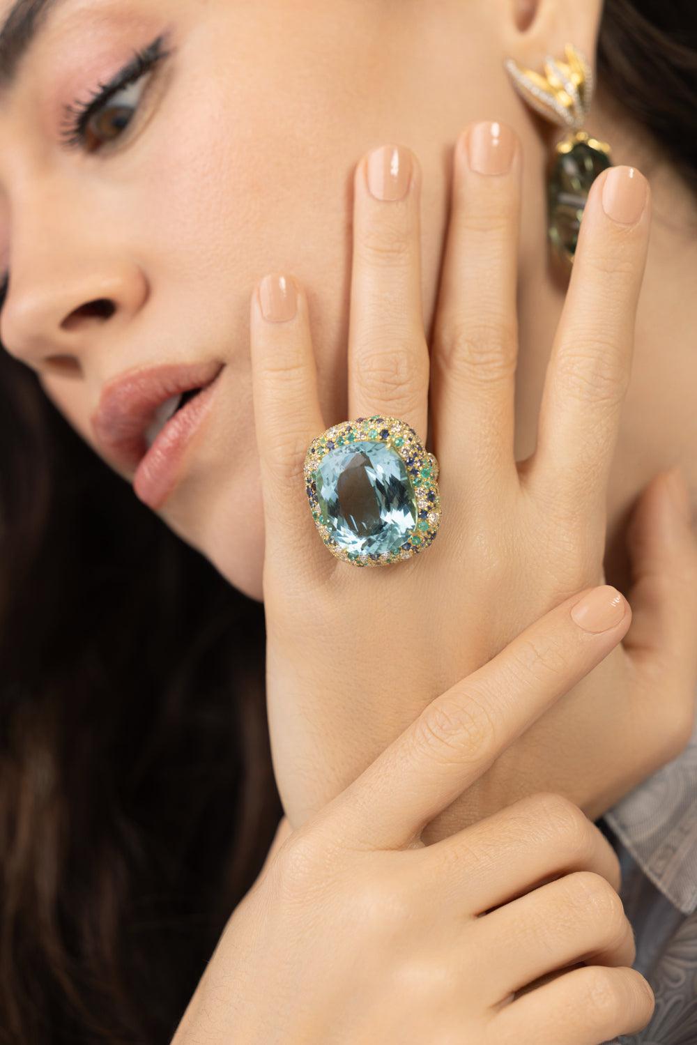 Aquamarine Paraiba Sapphire Ring-YELLOW GOLD-7-JEWELRYFINE JEWELRING-JARED LEHR