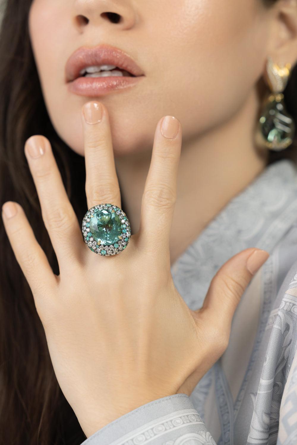 Paraiba Diamond Ring-BLACK GOLD-7.25-JEWELRYFINE JEWELRING-JARED LEHR